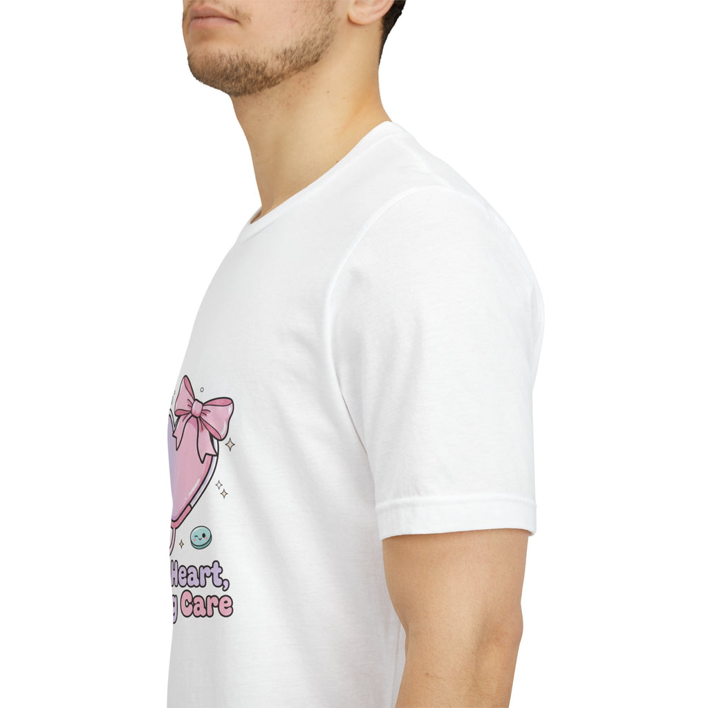 Soft Heart Strong Care T-Shirt | cute nurse graphic, pastel coquette medical shirt Navy