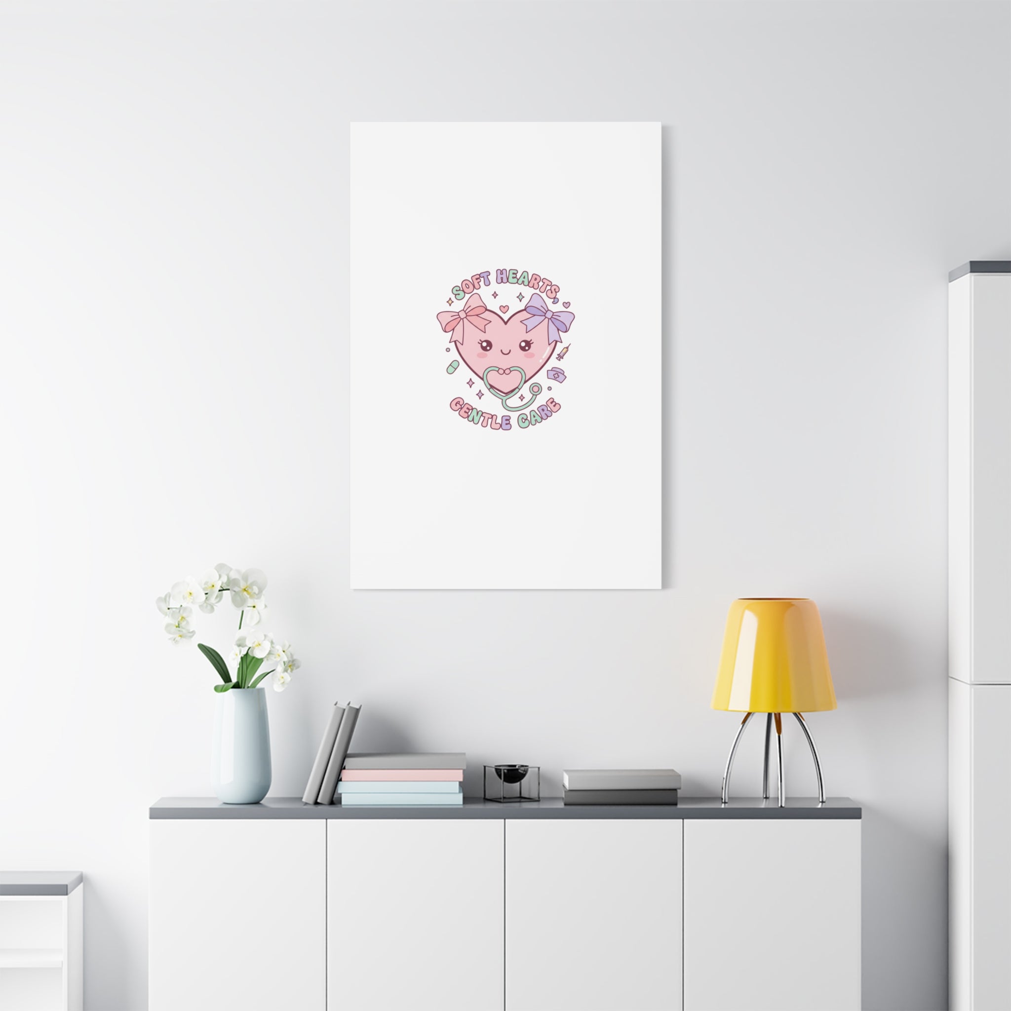 Soft Hearts Gentle Care Canvas, Cute Nurse Graphic | Pastel Coquette Medical Art 36" x 36" 1.25"