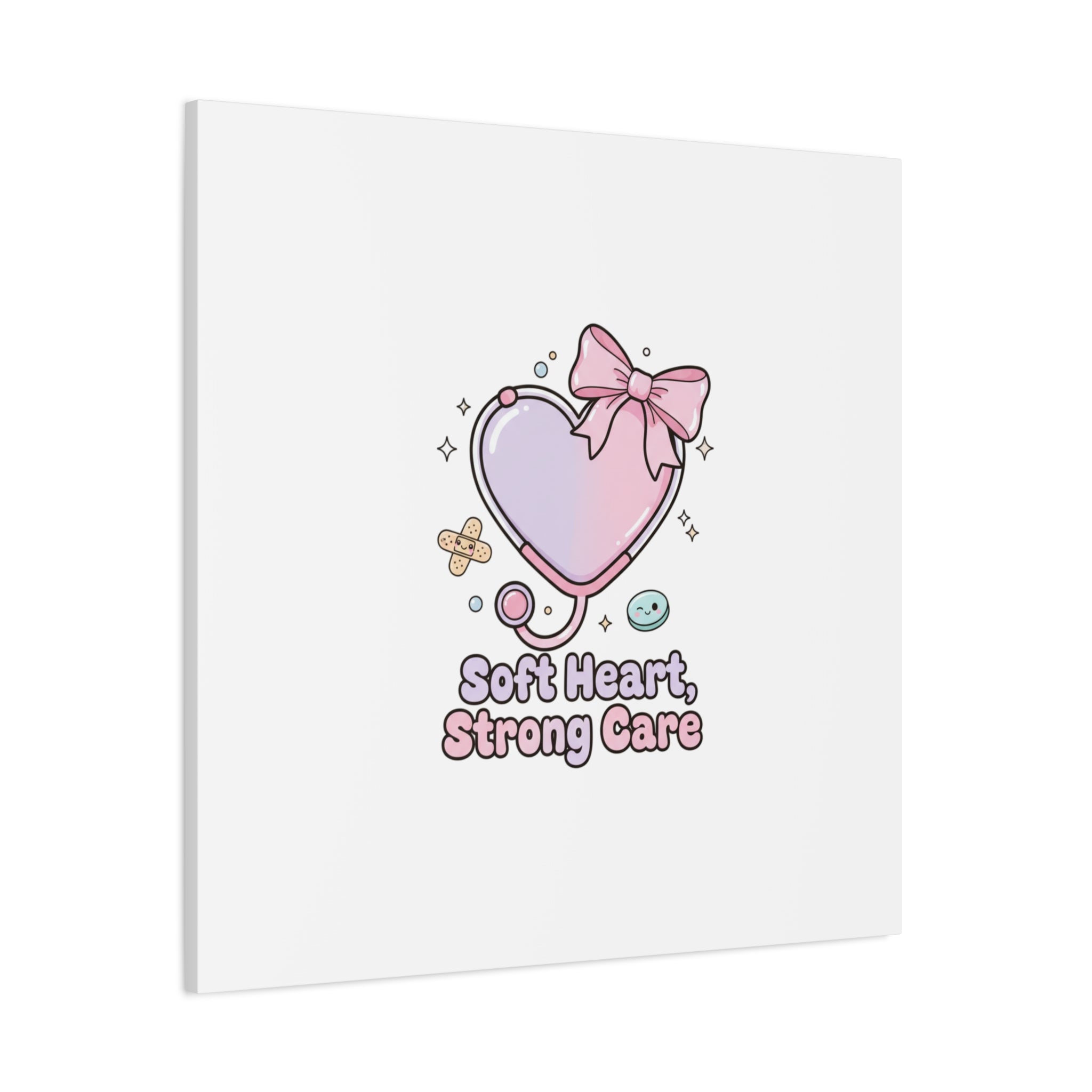 Soft Heart Strong Care Canvas, Pastel Cute Nurse Medical Art | Coquette Healthcare 36" x 36" 1.25"