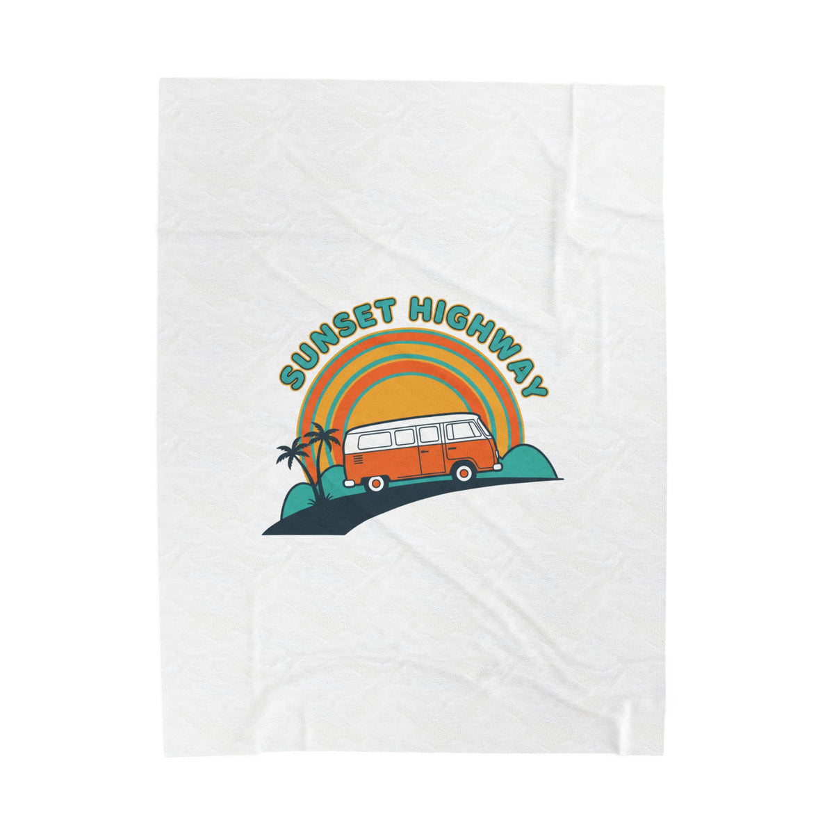 Sunset Highway van graphic Velveteen Blanket | 70s sunset, retro surf postcard 60" × 80"