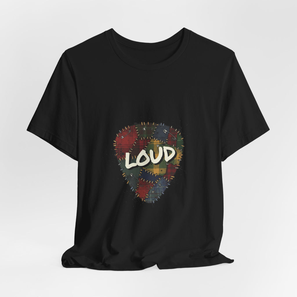 Loud Plaid Patchwork Guitar Pick Tee | Grunge Shirt, 90s Rock Revival Navy