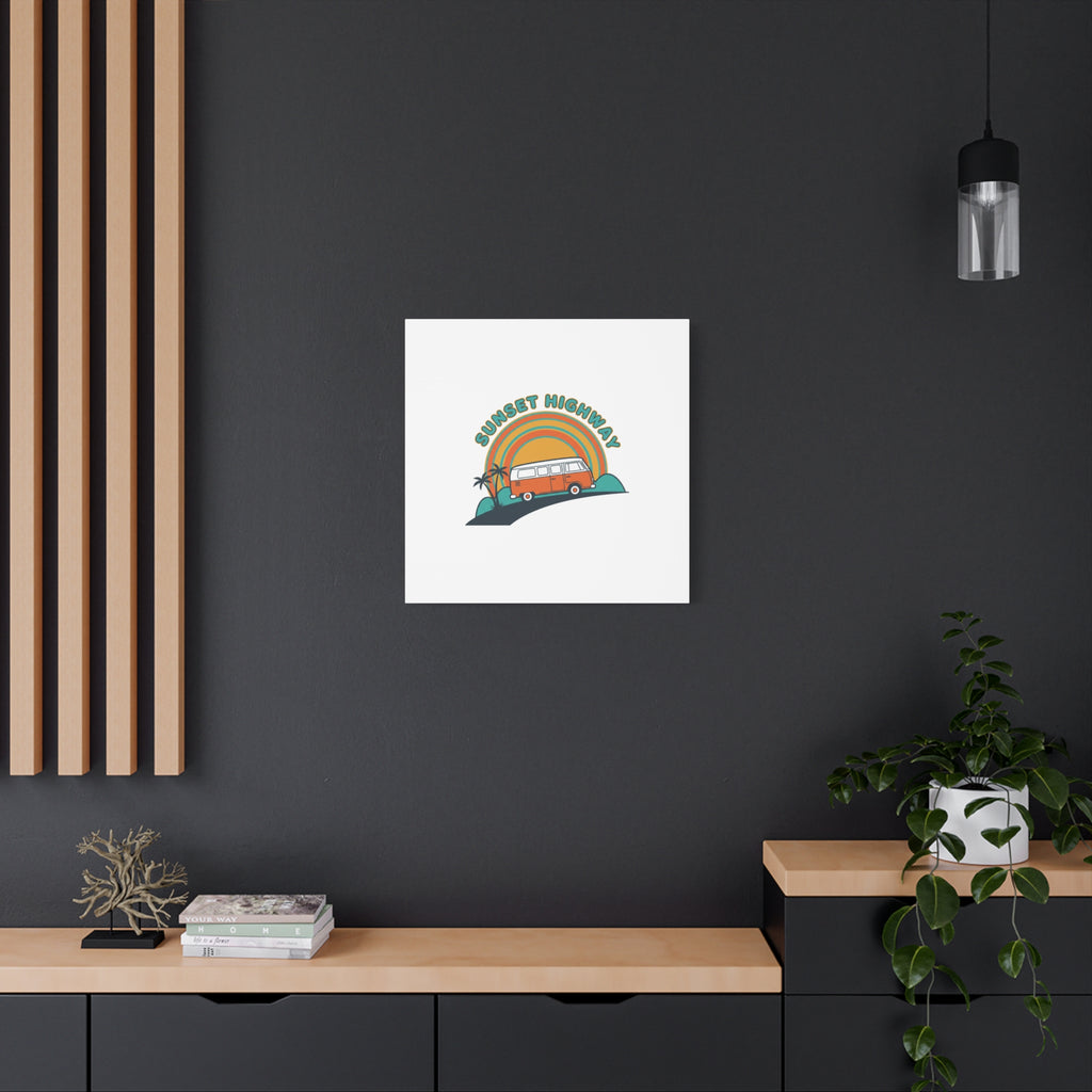 Sunset Highway Van Canvas | 1970s Retro Surf, Vintage Palm Poster 36" x 36" 1.25"