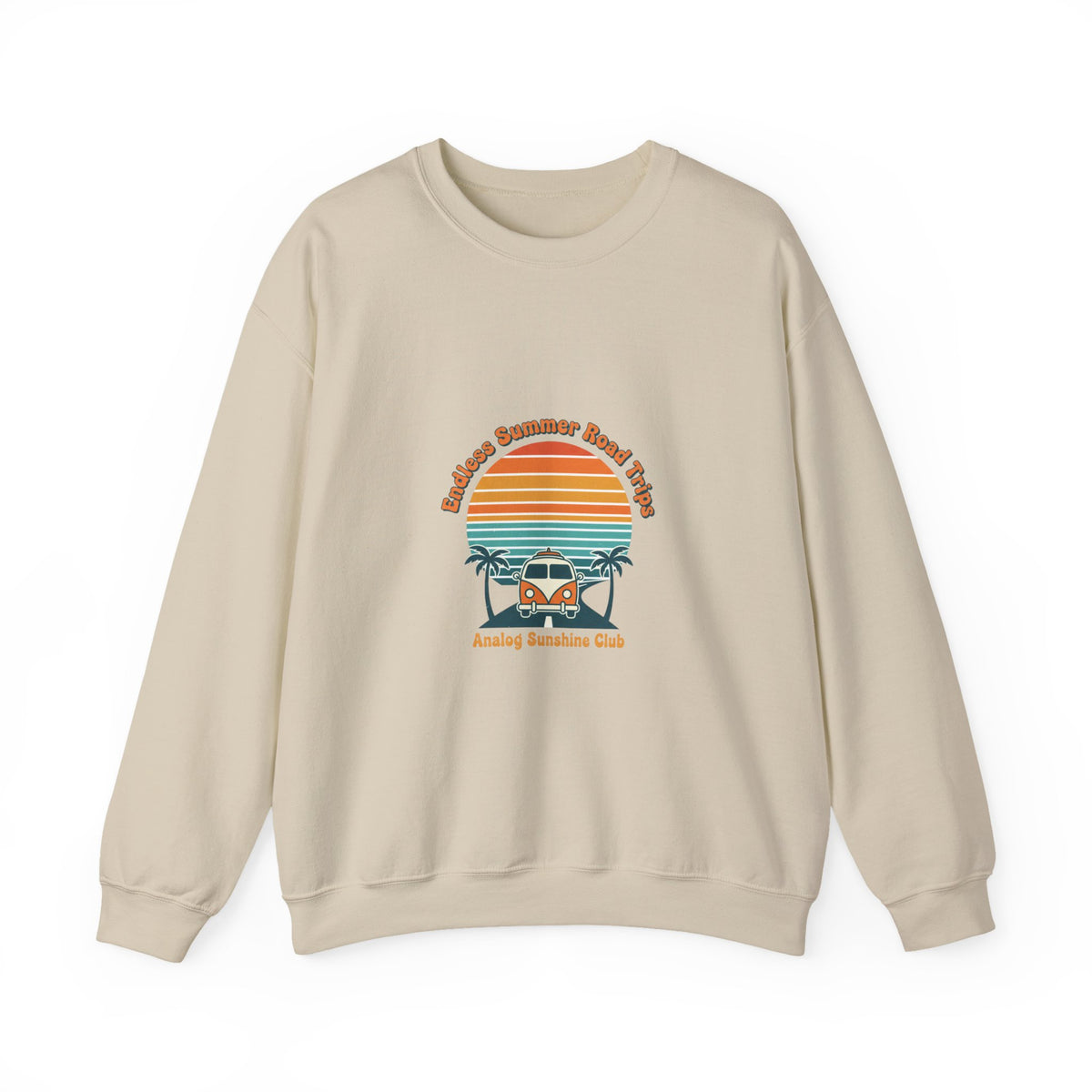 Vintage 70s Sunset Camper Crewneck Sweatshirt | Retro Surf Graphic, Golden Hour Postcard — product image 3