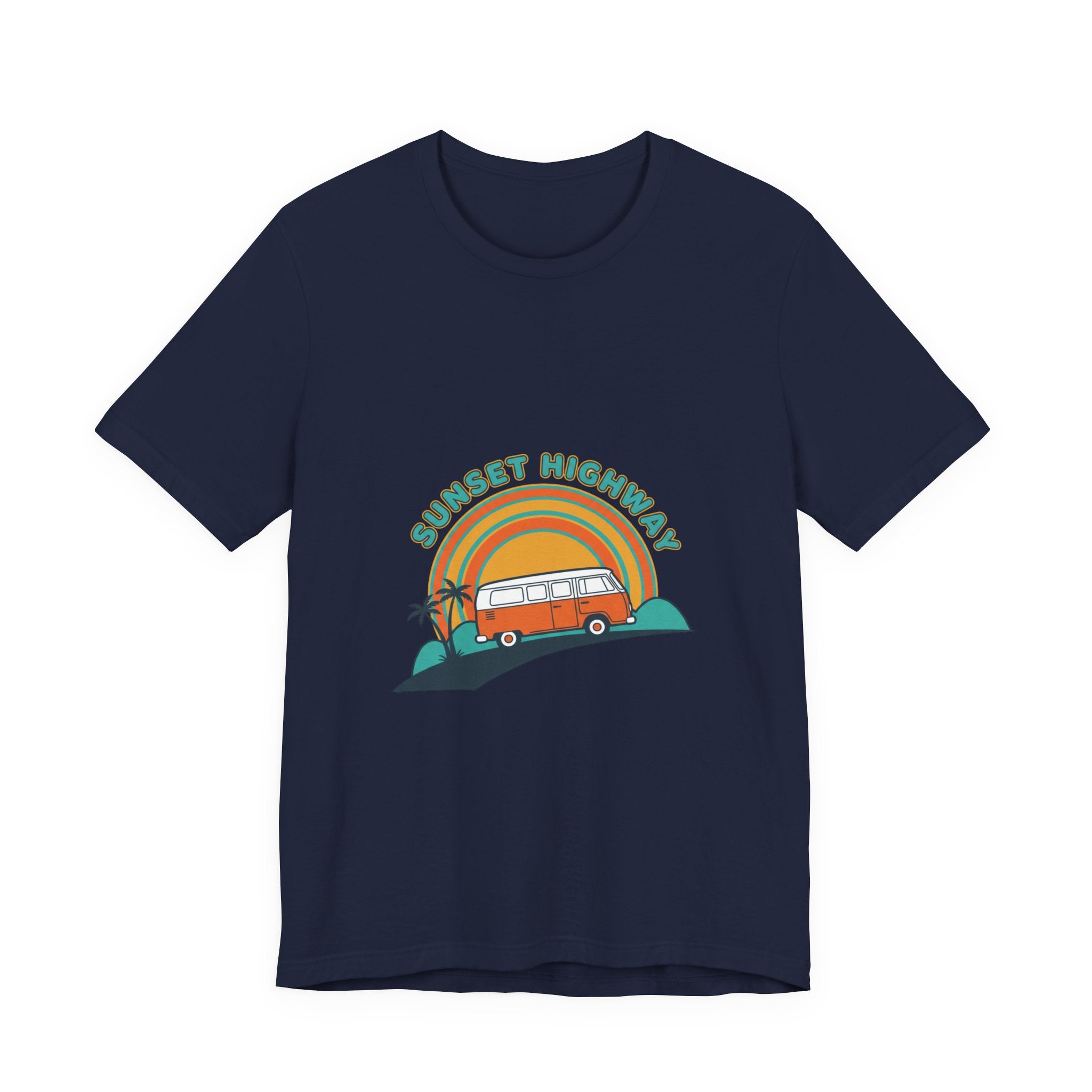 Sunset Highway VW Van Graphic Tee | 70s Sunset Shirt, Retro Surf Vintage Palm Navy