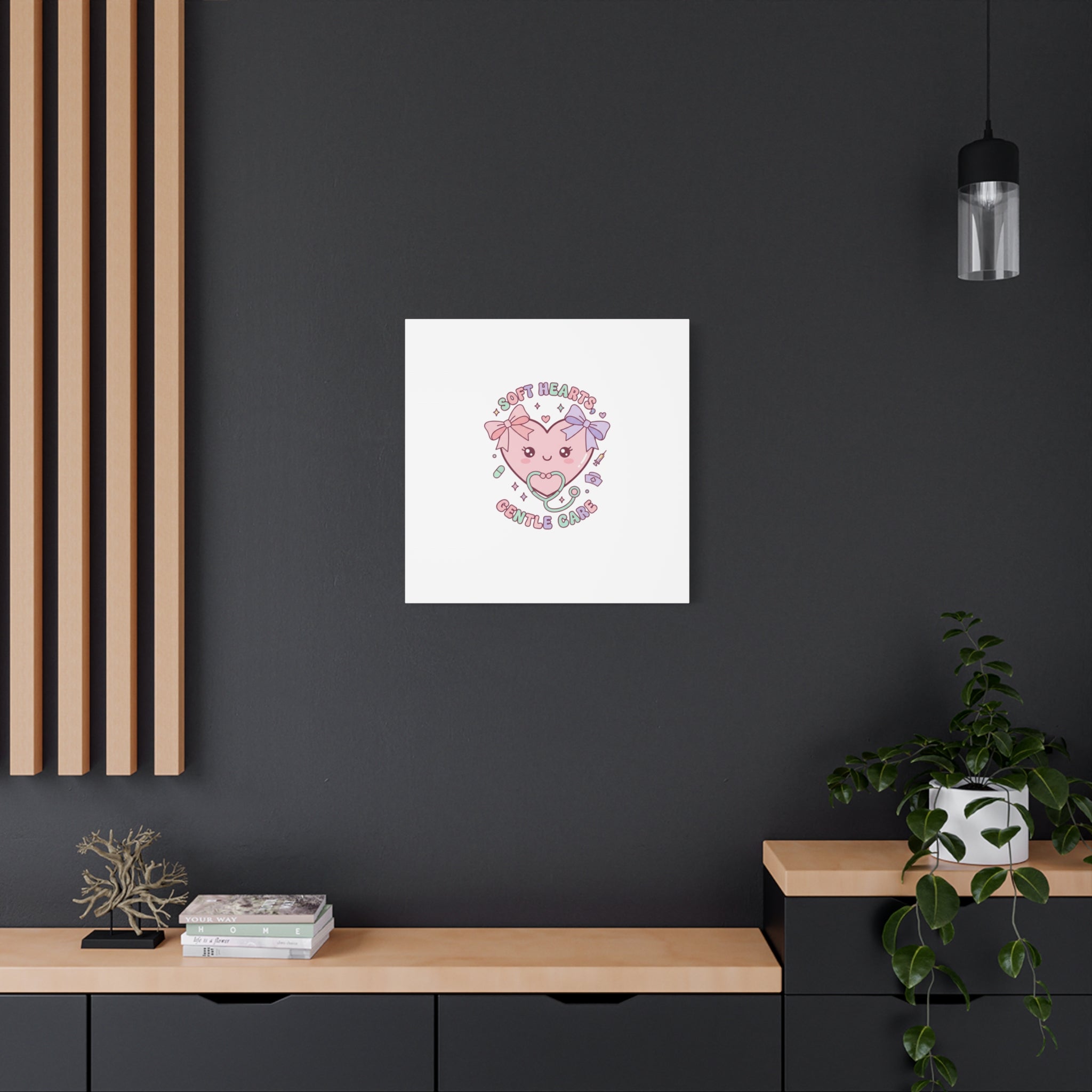 Soft Hearts Gentle Care Canvas, Cute Nurse Graphic | Pastel Coquette Medical Art 36" x 36" 1.25"