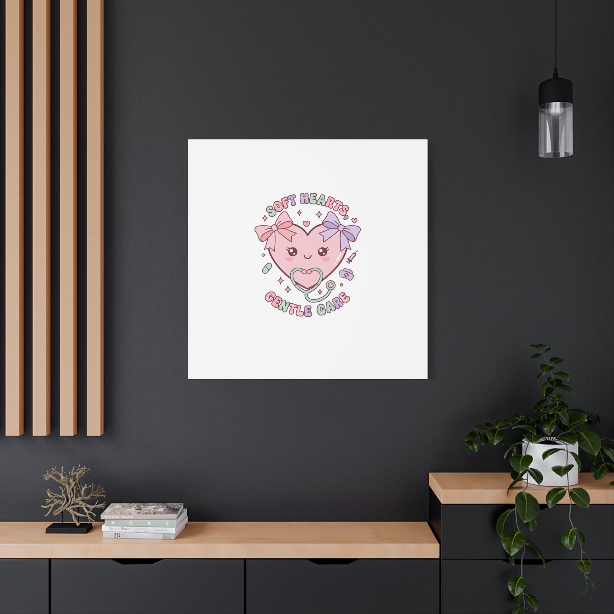 Soft Hearts Gentle Care Canvas, Cute Nurse Graphic | Pastel Coquette Medical Art 36" x 36" 1.25"