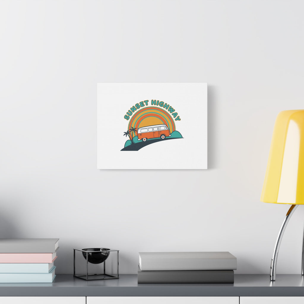 Sunset Highway Van Canvas | 1970s Retro Surf, Vintage Palm Poster 36" x 36" 1.25"