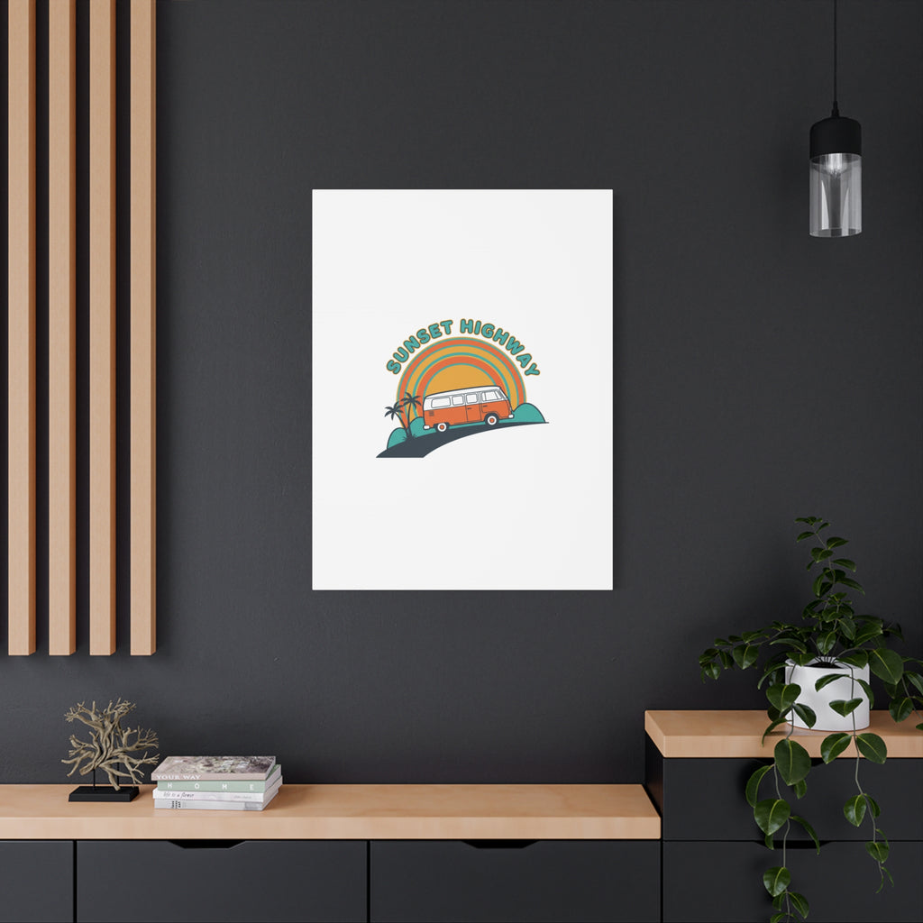 Sunset Highway Van Canvas | 1970s Retro Surf, Vintage Palm Poster 36" x 36" 1.25"
