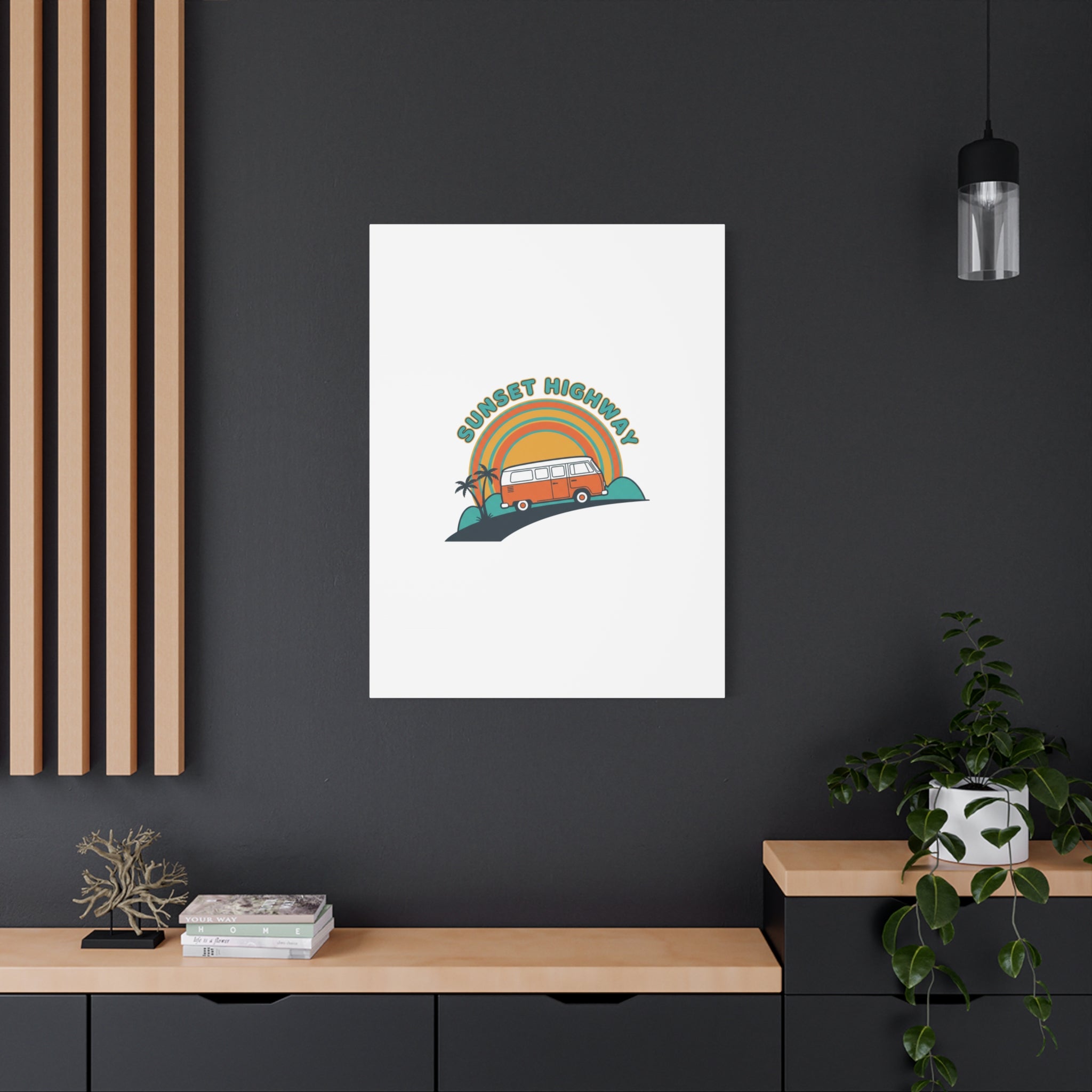 Sunset Highway Van Canvas | 1970s Retro Surf, Vintage Palm Poster 36" x 36" 1.25"