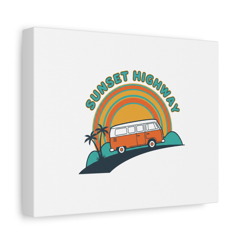 Sunset Highway Van Canvas | 1970s Retro Surf, Vintage Palm Poster 36" x 36" 1.25"