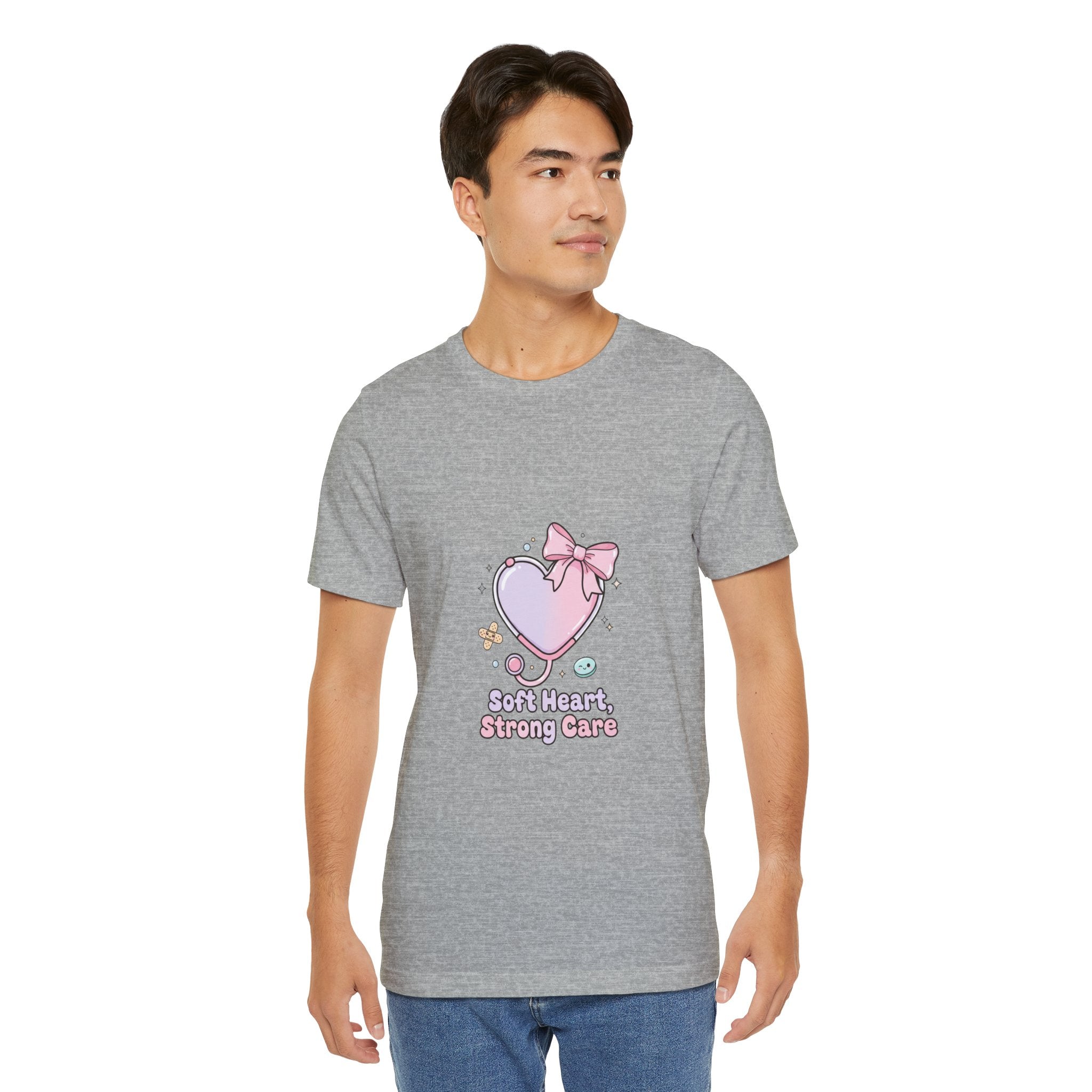 Soft Heart Strong Care T-Shirt | cute nurse graphic, pastel coquette medical shirt Navy