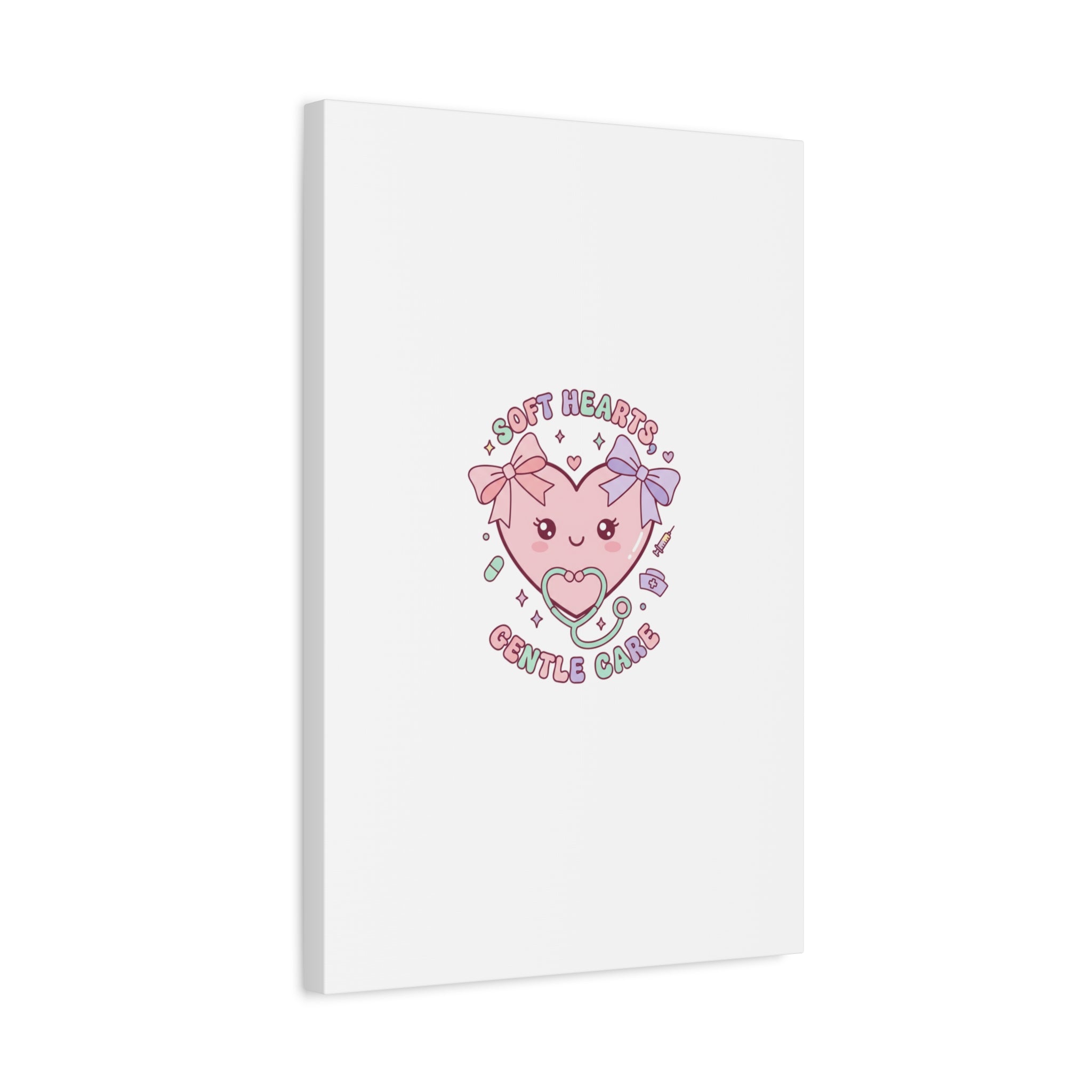 Soft Hearts Gentle Care Canvas, Cute Nurse Graphic | Pastel Coquette Medical Art 36" x 36" 1.25"