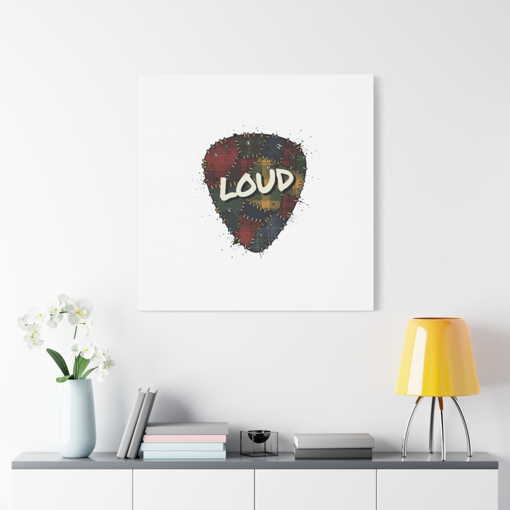 Plaid Patchwork Guitar Pick Canvas, Grunge Revival, 90s Rock Plaid Aesthetic 36" x 36" 1.25"