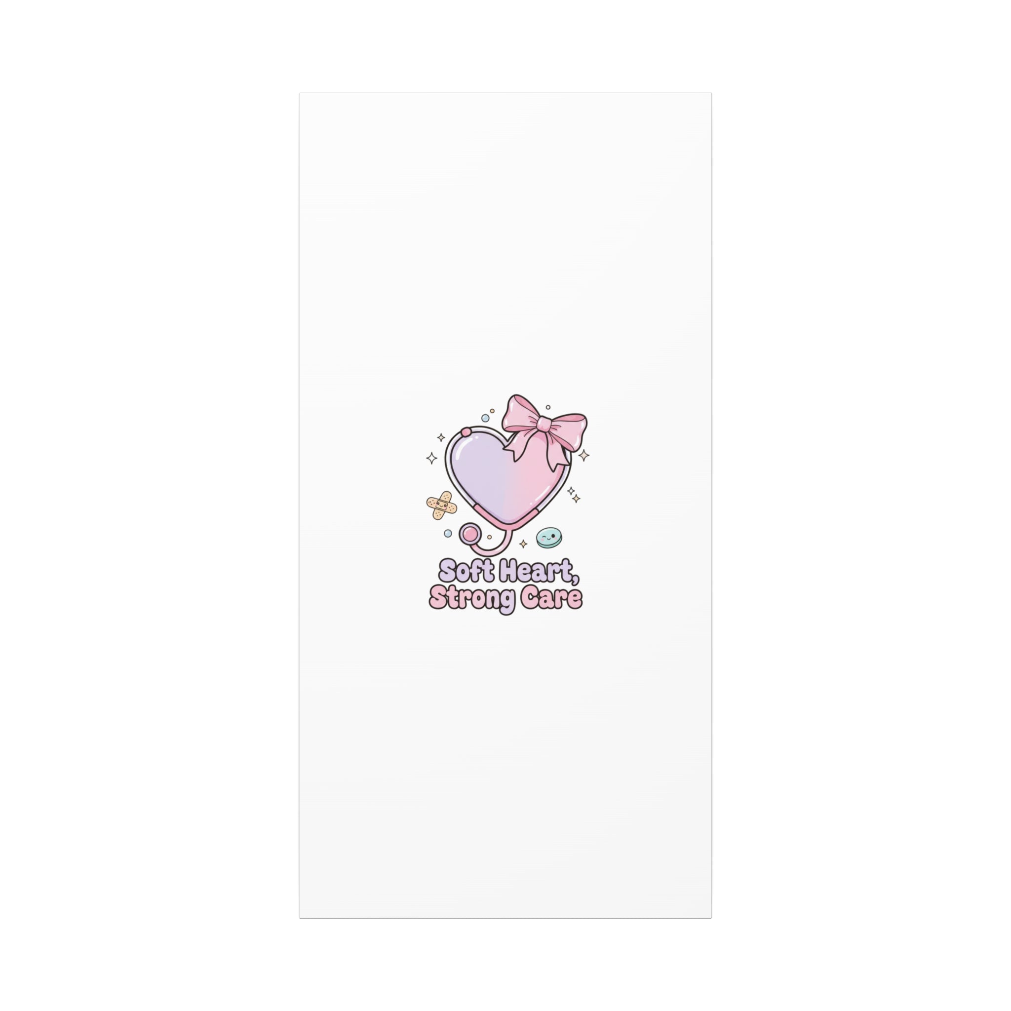 Soft Heart Strong Care Canvas, Pastel Cute Nurse Medical Art | Coquette Healthcare 24″ x 48″ (Vertical) 1.25"
