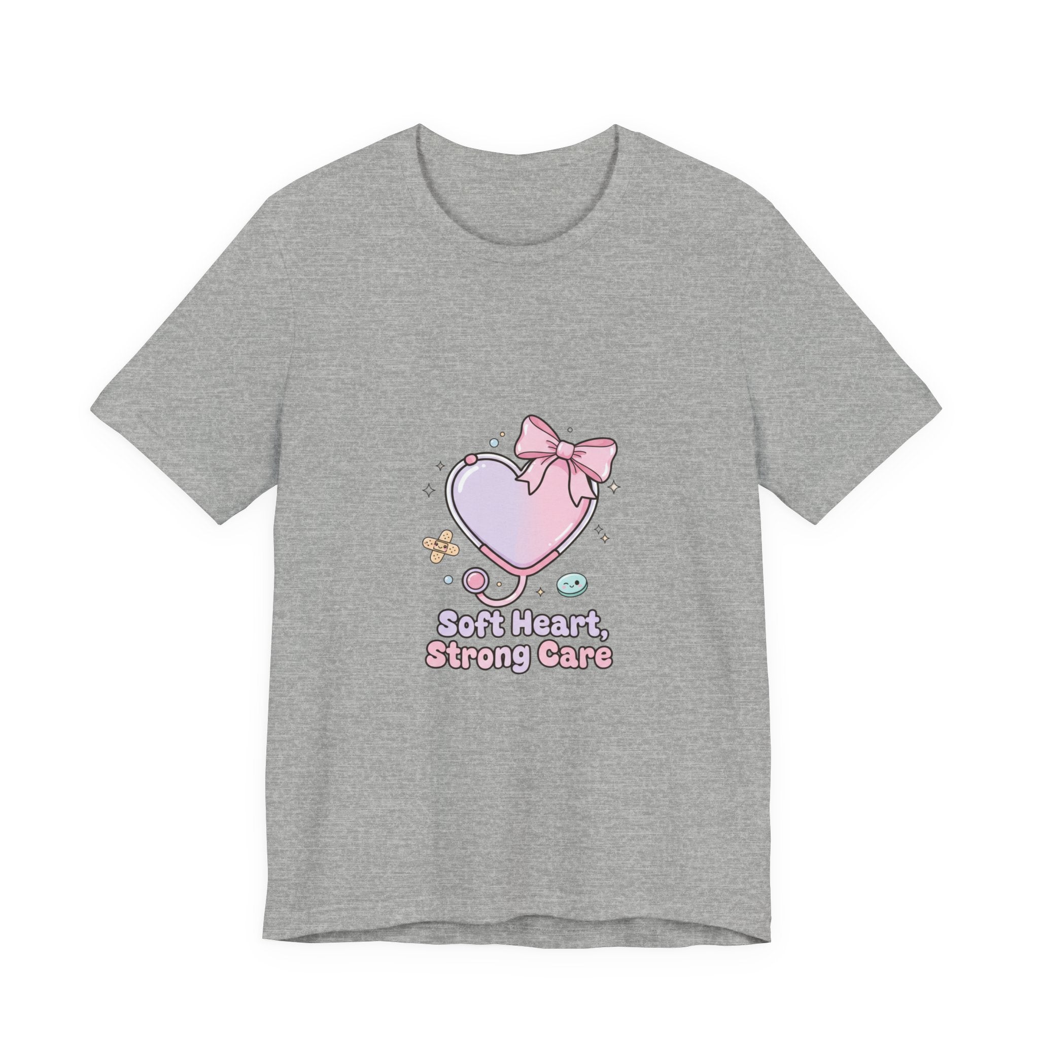 Soft Heart Strong Care T-Shirt | cute nurse graphic, pastel coquette medical shirt Athletic Heather