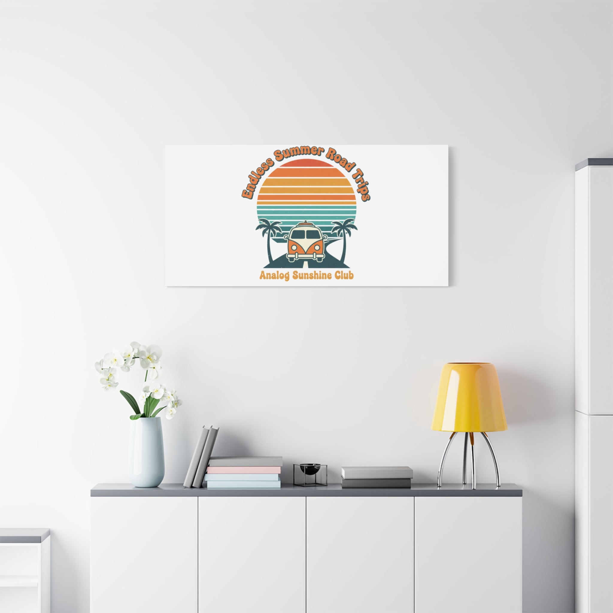Endless Summer Road Trips Canvas | 1970s Sunset, Retro Surf Palm Art 36" x 36" 1.25"