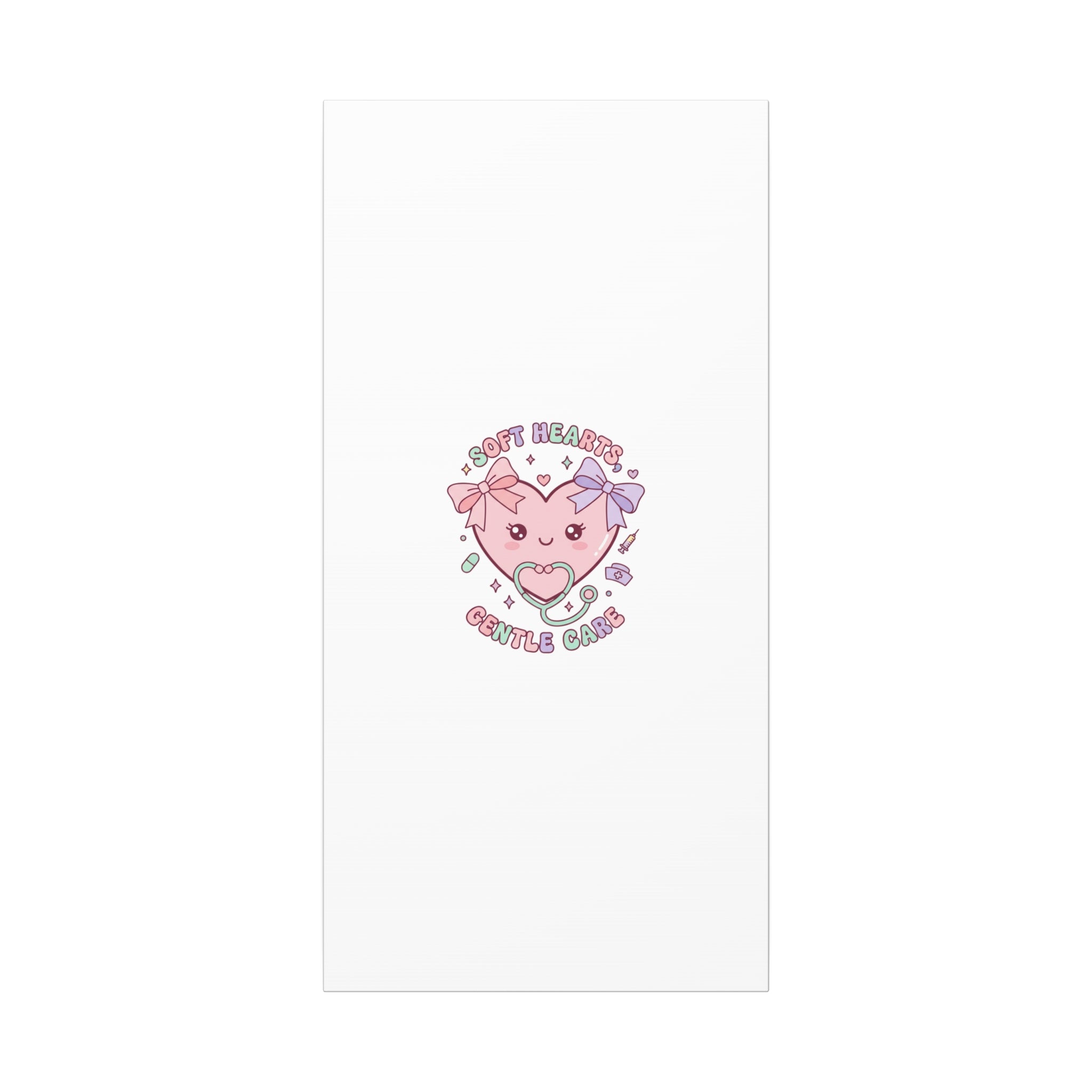 Soft Hearts Gentle Care Canvas, Cute Nurse Graphic | Pastel Coquette Medical Art 15" x 30" (Vertical) 1.25"