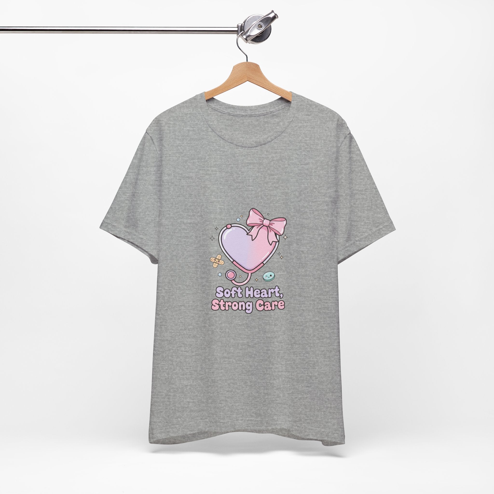Soft Heart Strong Care T-Shirt | cute nurse graphic, pastel coquette medical shirt Navy