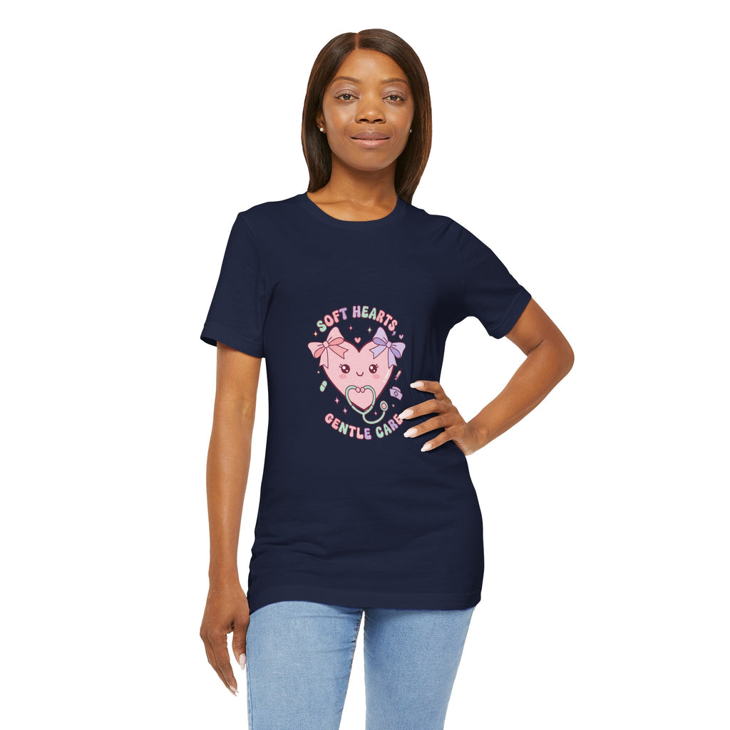 Kawaii Nurse Heart Tee | pastel healthcare design, coquette medical shirt Navy