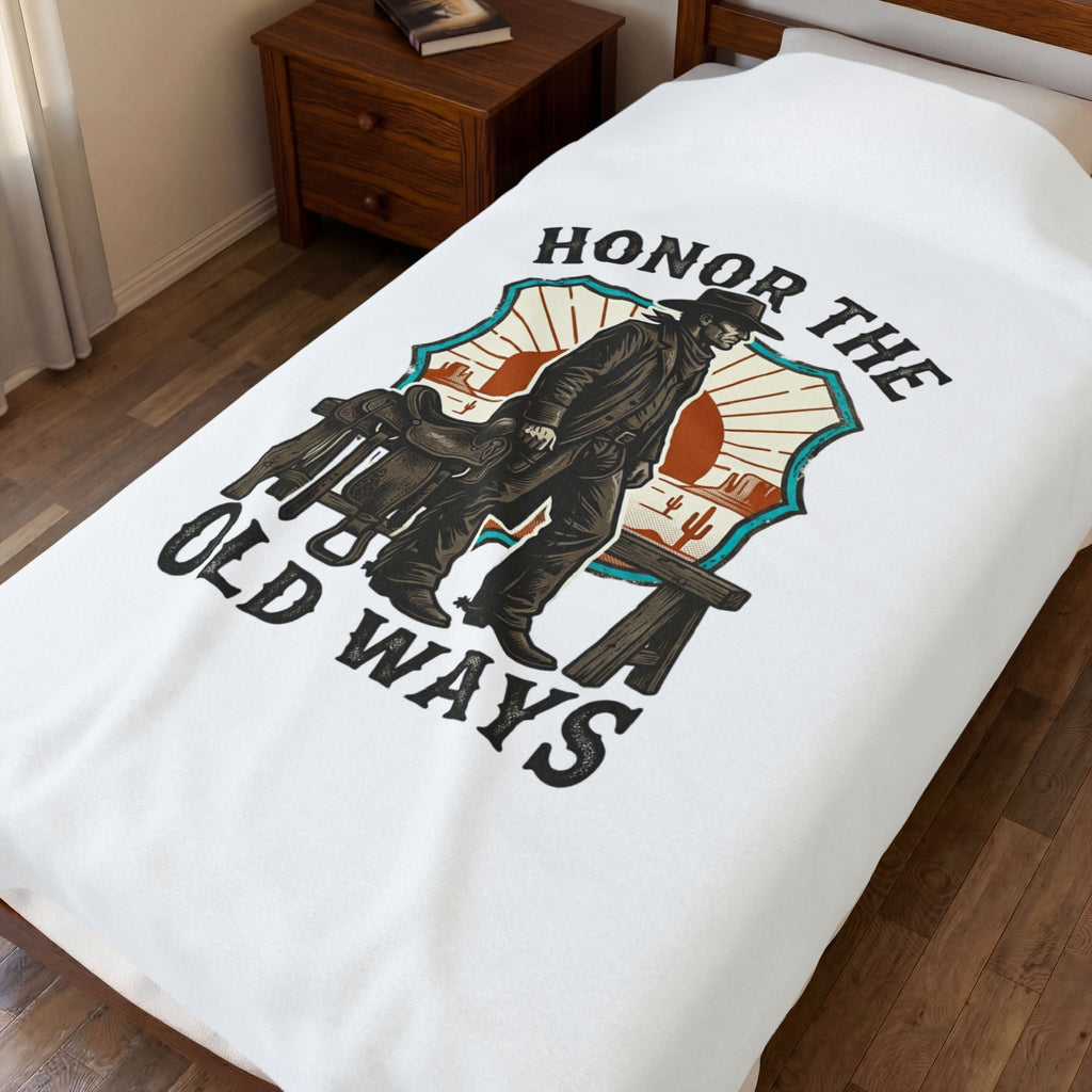 Honor the Old Ways Velveteen Blanket | Western Americana, Vintage Cowboy. 30" × 40"