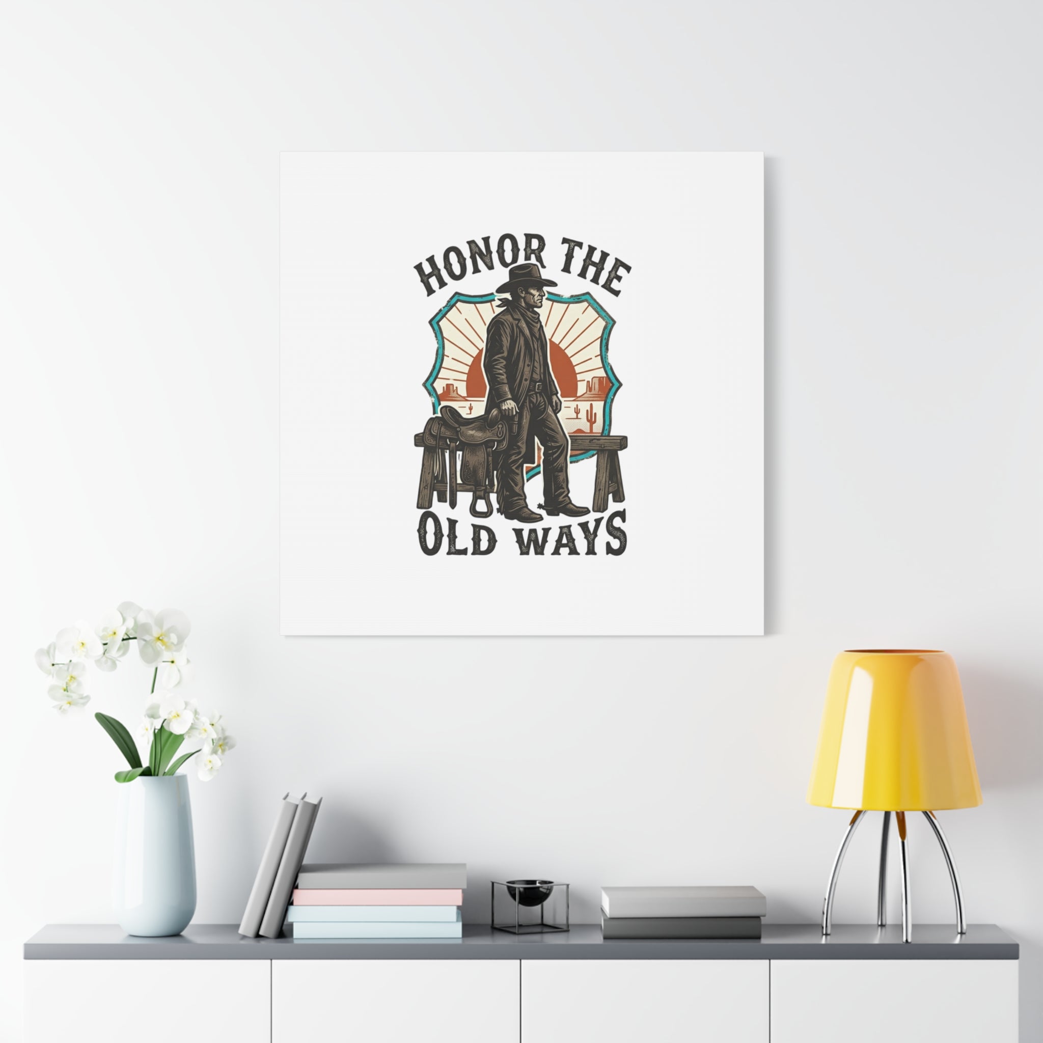 Honor the Old Ways Canvas, Western Americana vintage cowboy frontier 36" x 36" 1.25"