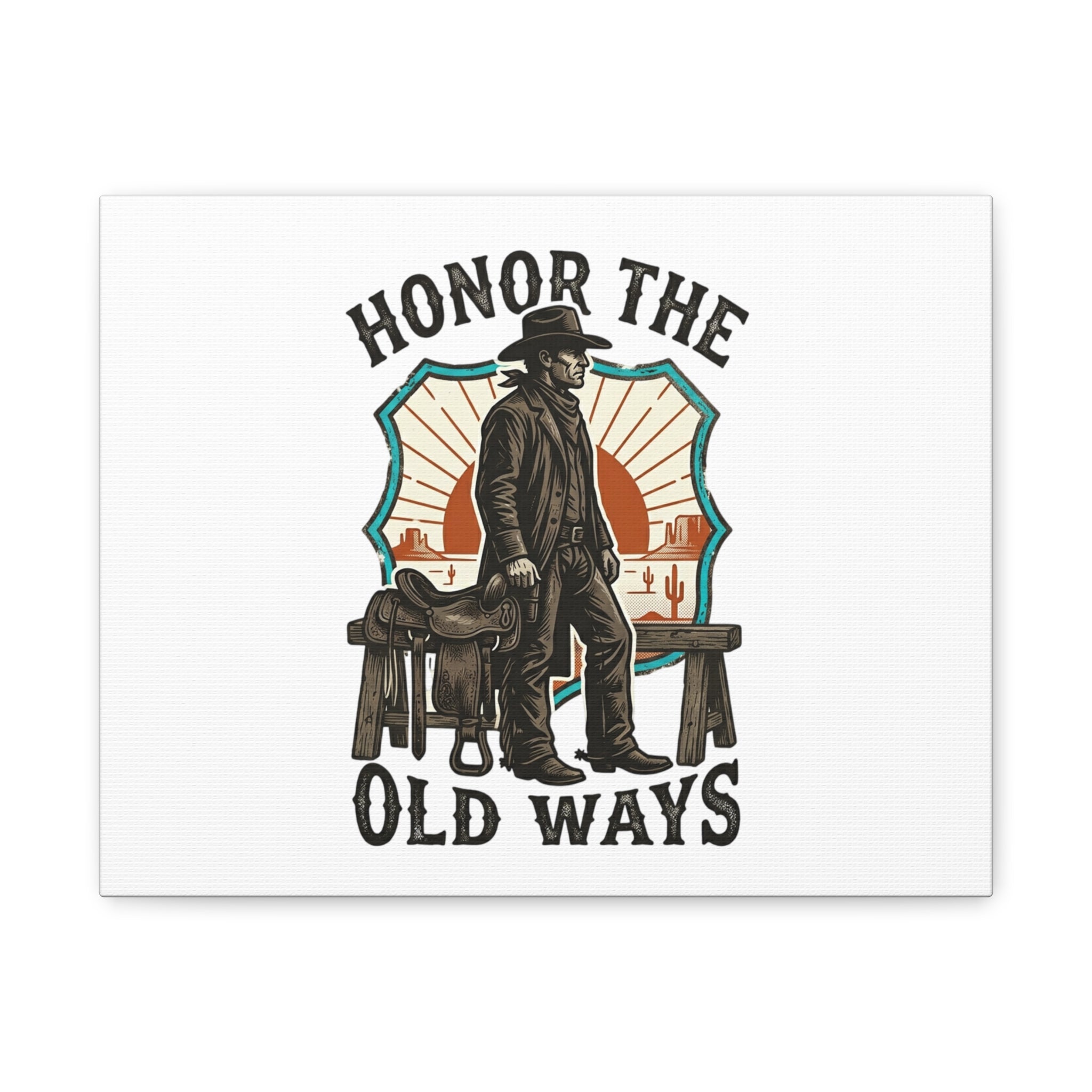 Honor the Old Ways Canvas, Western Americana vintage cowboy frontier 14″ x 11″ (Horizontal) 1.25"