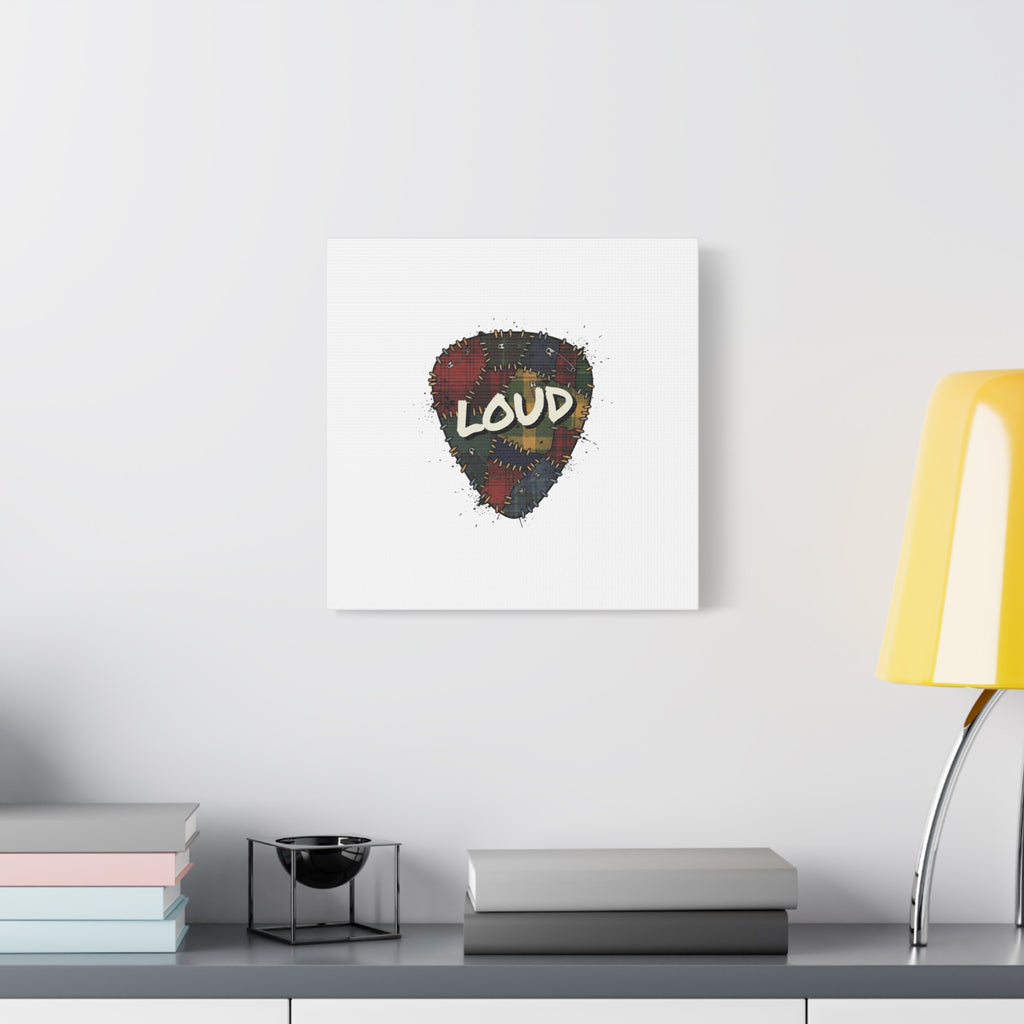 Plaid Patchwork Guitar Pick Canvas, Grunge Revival, 90s Rock Plaid Aesthetic 36" x 36" 1.25"