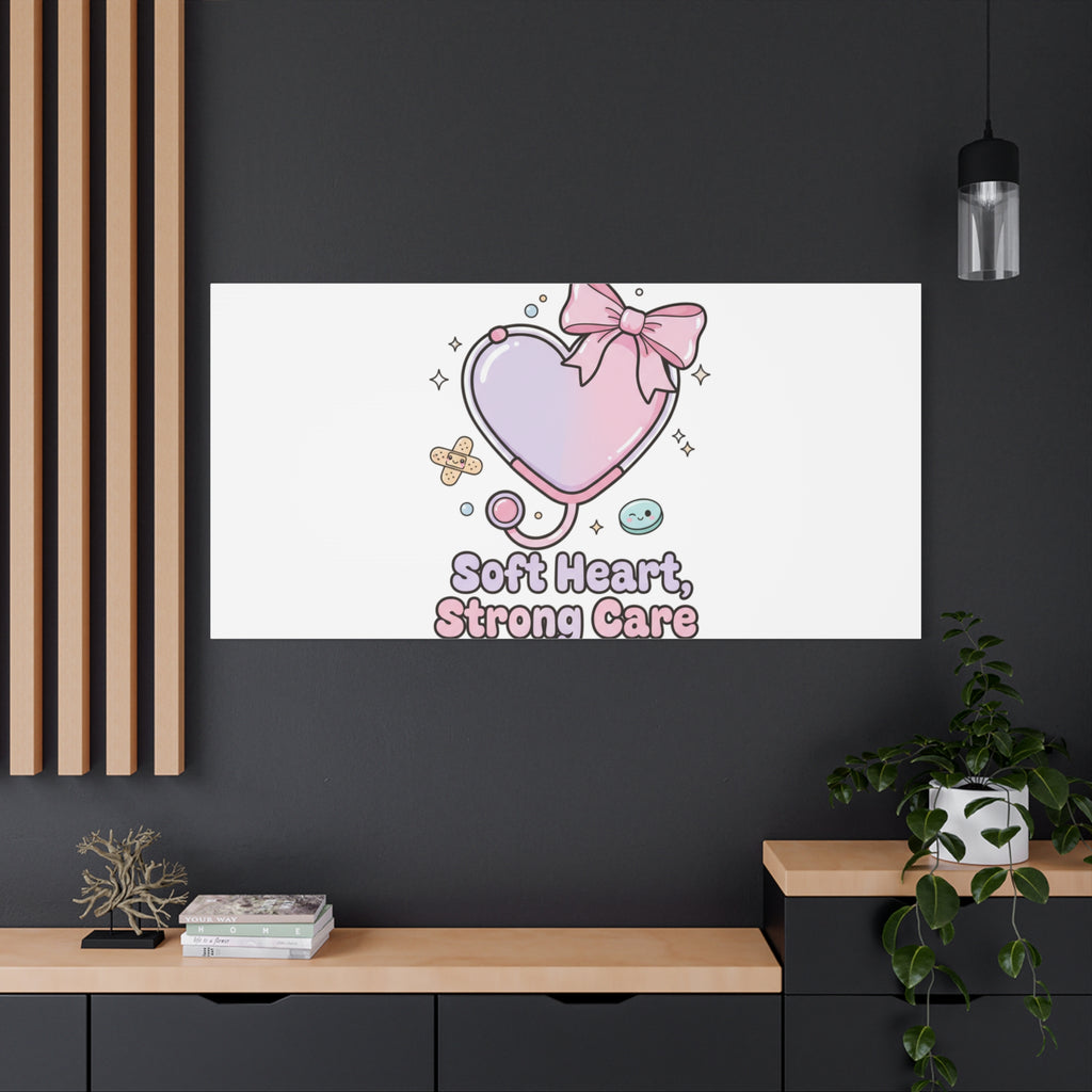 Soft Heart Strong Care Canvas, Pastel Cute Nurse Medical Art | Coquette Healthcare 36" x 36" 1.25"