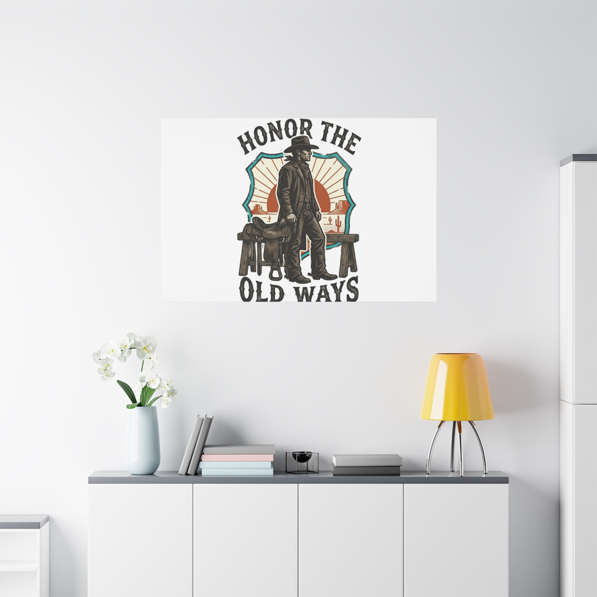 Honor the Old Ways Canvas, Western Americana vintage cowboy frontier 36" x 36" 1.25"