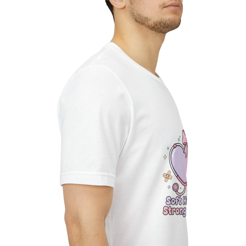 Soft Heart Strong Care T-Shirt | cute nurse graphic, pastel coquette medical shirt Navy