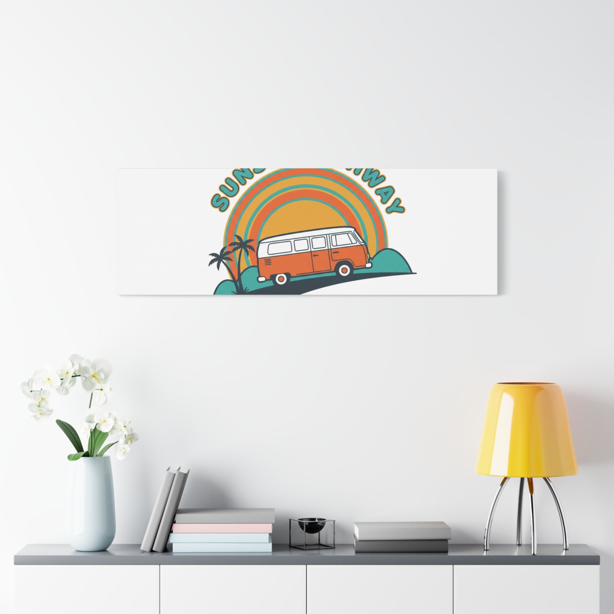 Sunset Highway Van Canvas | 1970s Retro Surf, Vintage Palm Poster 36" x 36" 1.25"