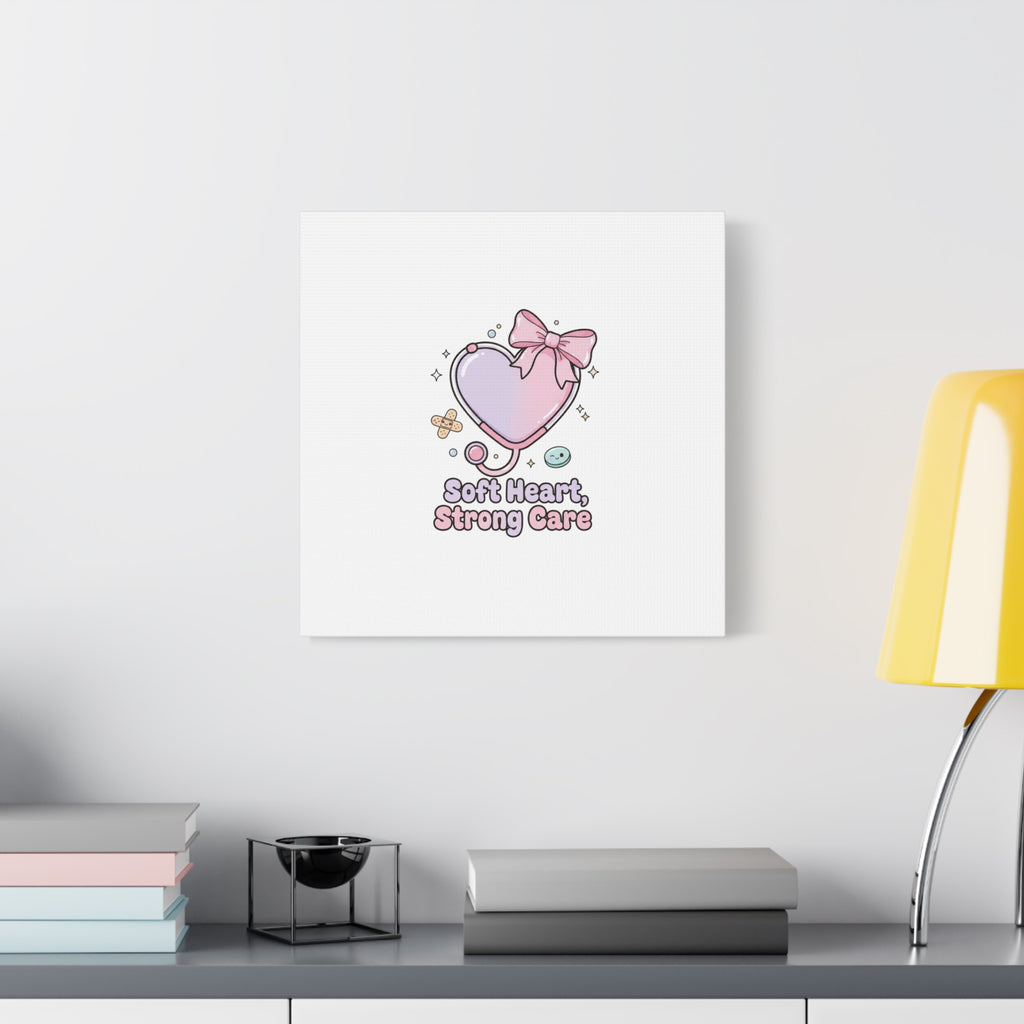 Soft Heart Strong Care Canvas, Pastel Cute Nurse Medical Art | Coquette Healthcare 36" x 36" 1.25"