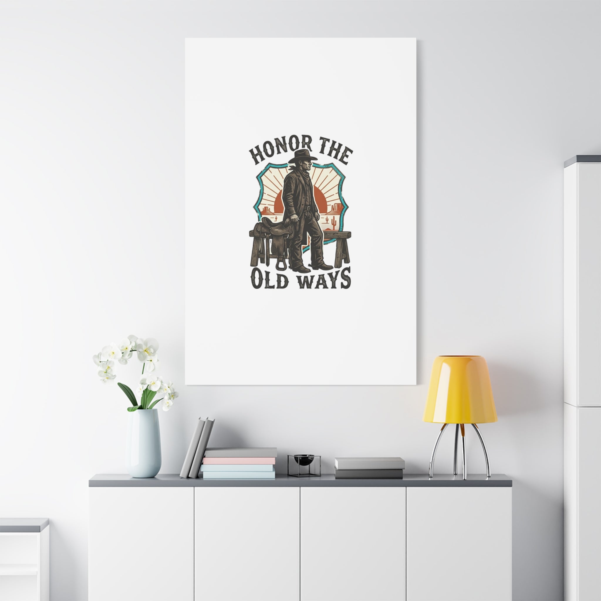 Honor the Old Ways Canvas, Western Americana vintage cowboy frontier 36" x 36" 1.25"