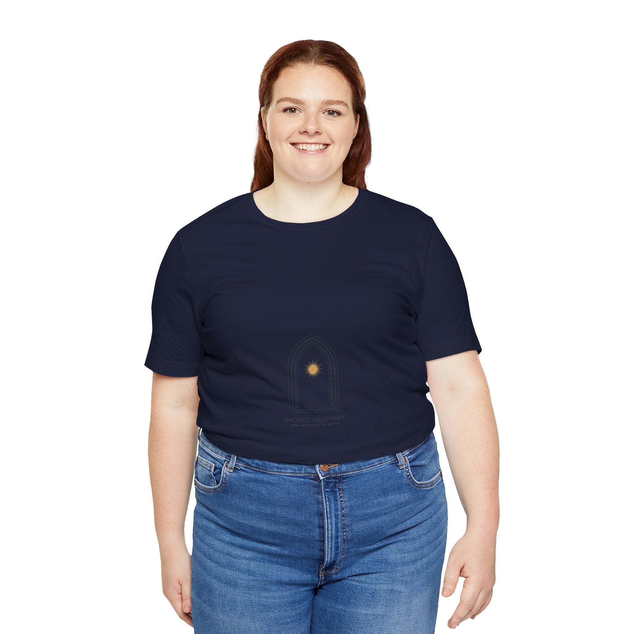 Gothic Arch Minimal Tee | Monastic Minimalism, serene typography Navy