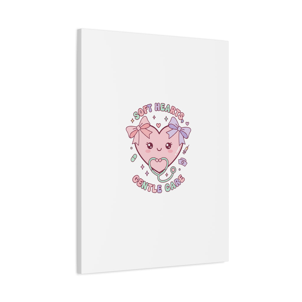 Soft Hearts Gentle Care Canvas, Cute Nurse Graphic | Pastel Coquette Medical Art 36" x 36" 1.25"