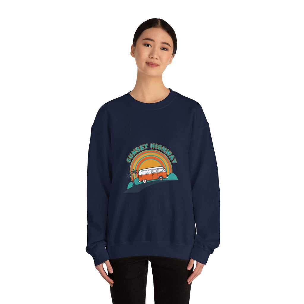 Sunset Highway Retro Surf Graphic Sweatshirt | 1970s Analog Sunshine, Vintage Palm