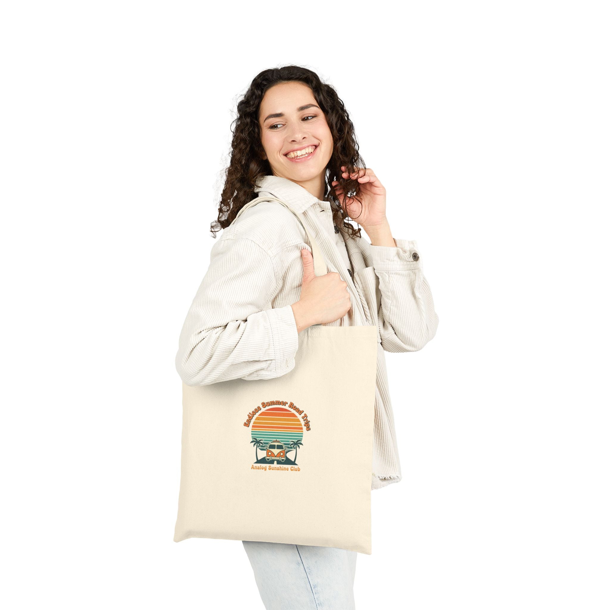 Retro 70s Sunset Palm Tote | Analog Sunshine, Vintage Surf Postcard
