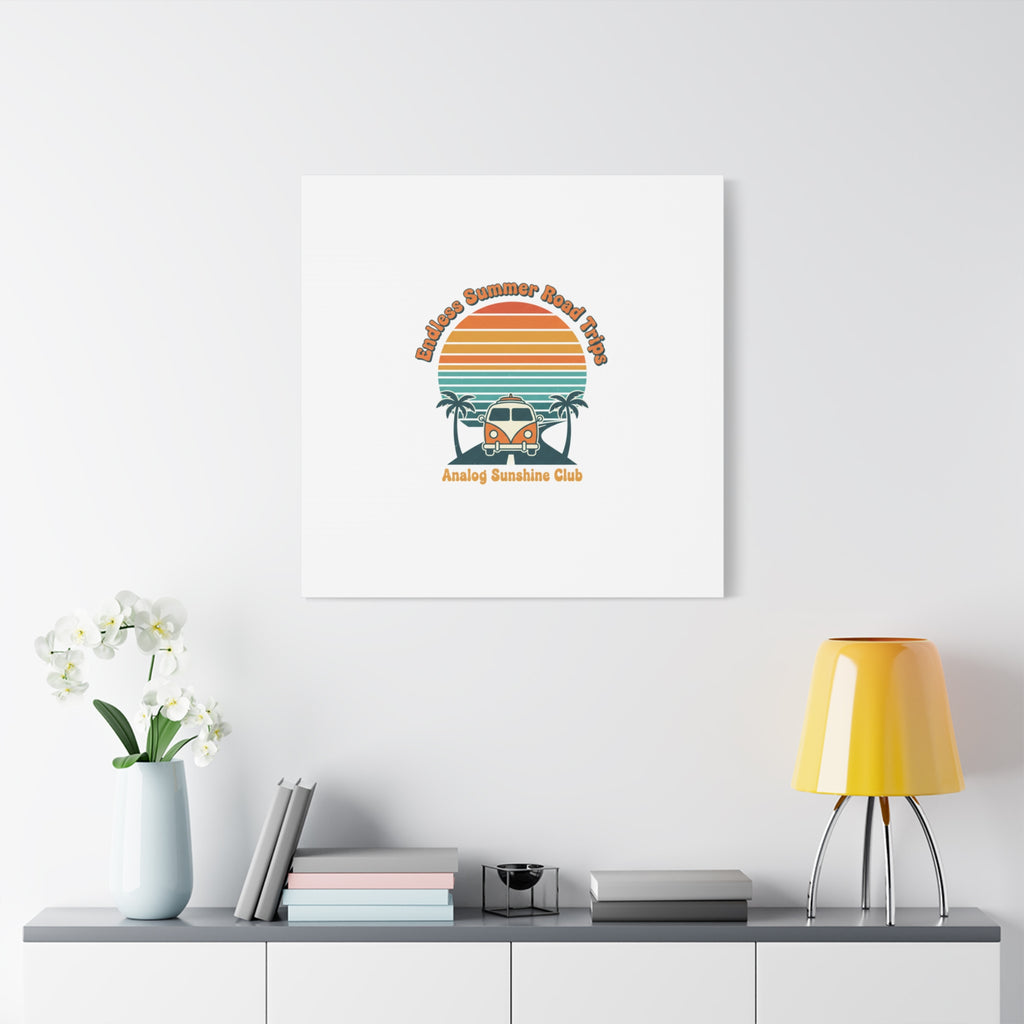 Endless Summer Road Trips Canvas | 1970s Sunset, Retro Surf Palm Art 36" x 36" 1.25"