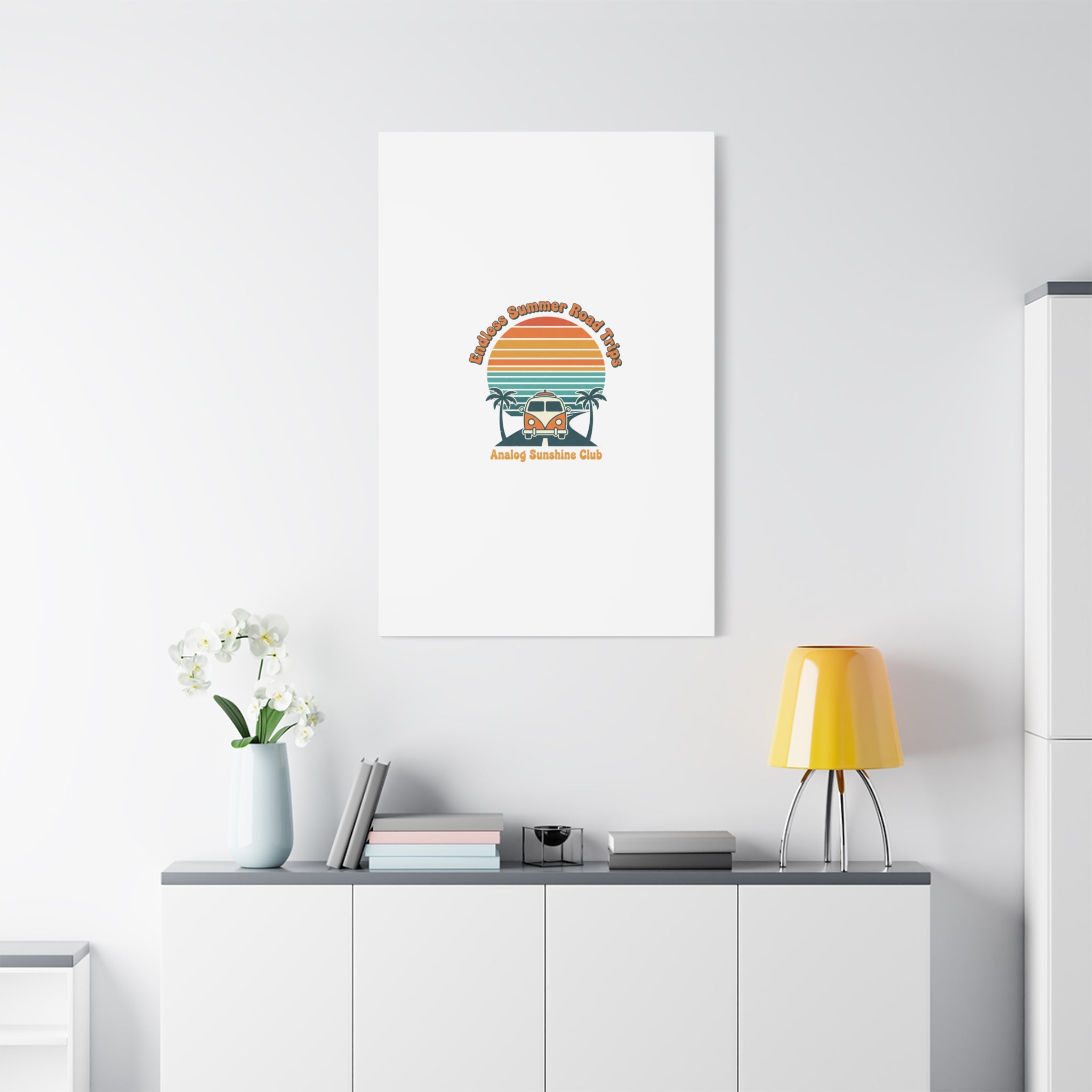 Endless Summer Road Trips Canvas | 1970s Sunset, Retro Surf Palm Art 36" x 36" 1.25"