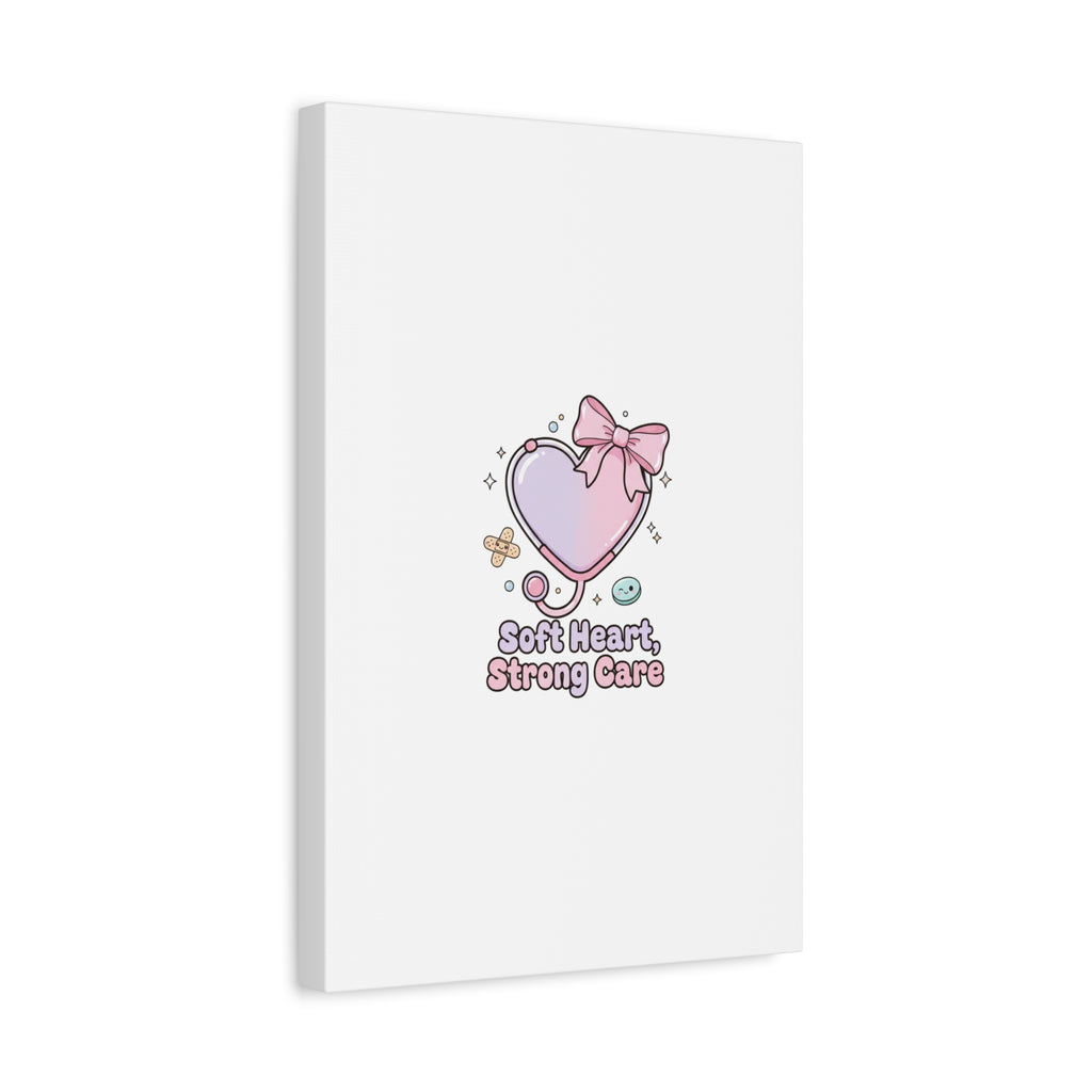 Soft Heart Strong Care Canvas, Pastel Cute Nurse Medical Art | Coquette Healthcare 36" x 36" 1.25"