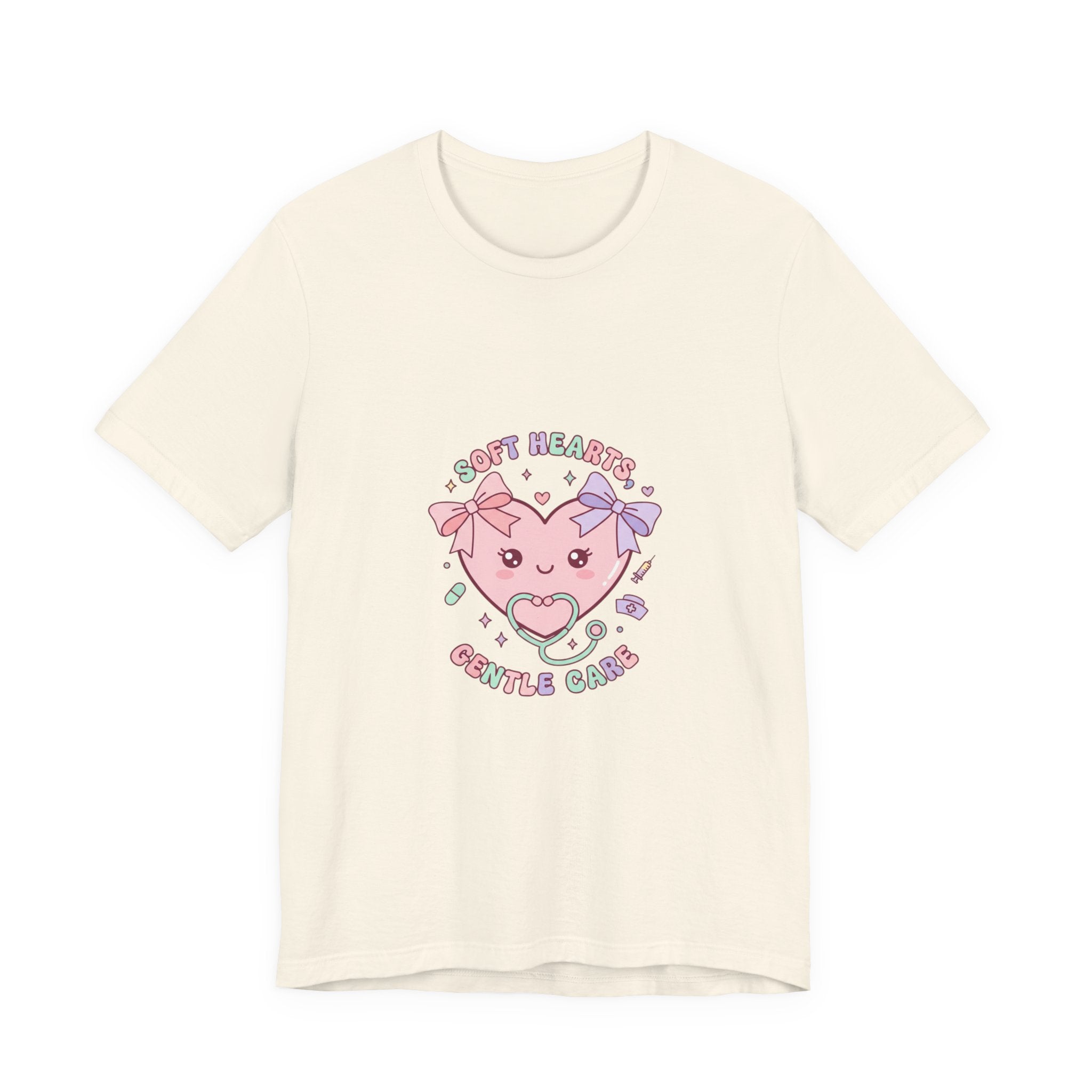 Kawaii Nurse Heart Tee | pastel healthcare design, coquette medical shirt Natural