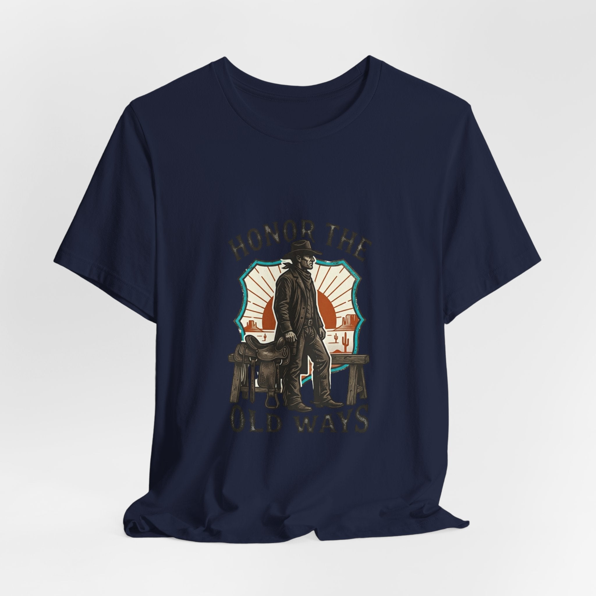 Honor the Old Ways T-Shirt | Western Americana Vintage Cowboy Frontier Navy