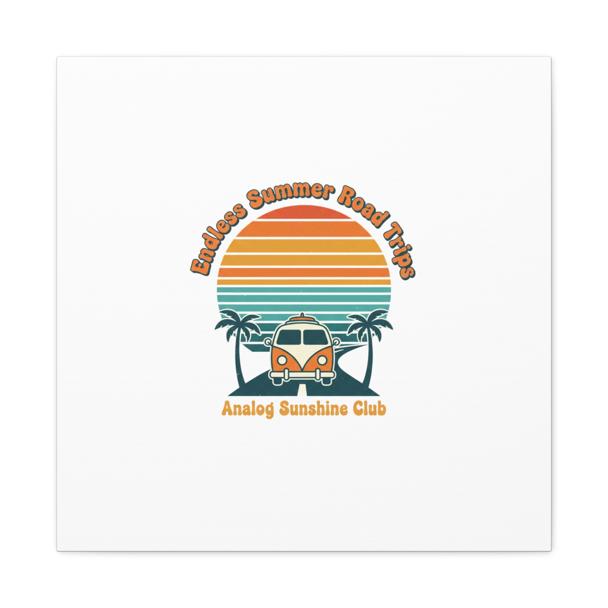 Endless Summer Road Trips Canvas | 1970s Sunset, Retro Surf Palm Art 24″ x 24″ 1.25"
