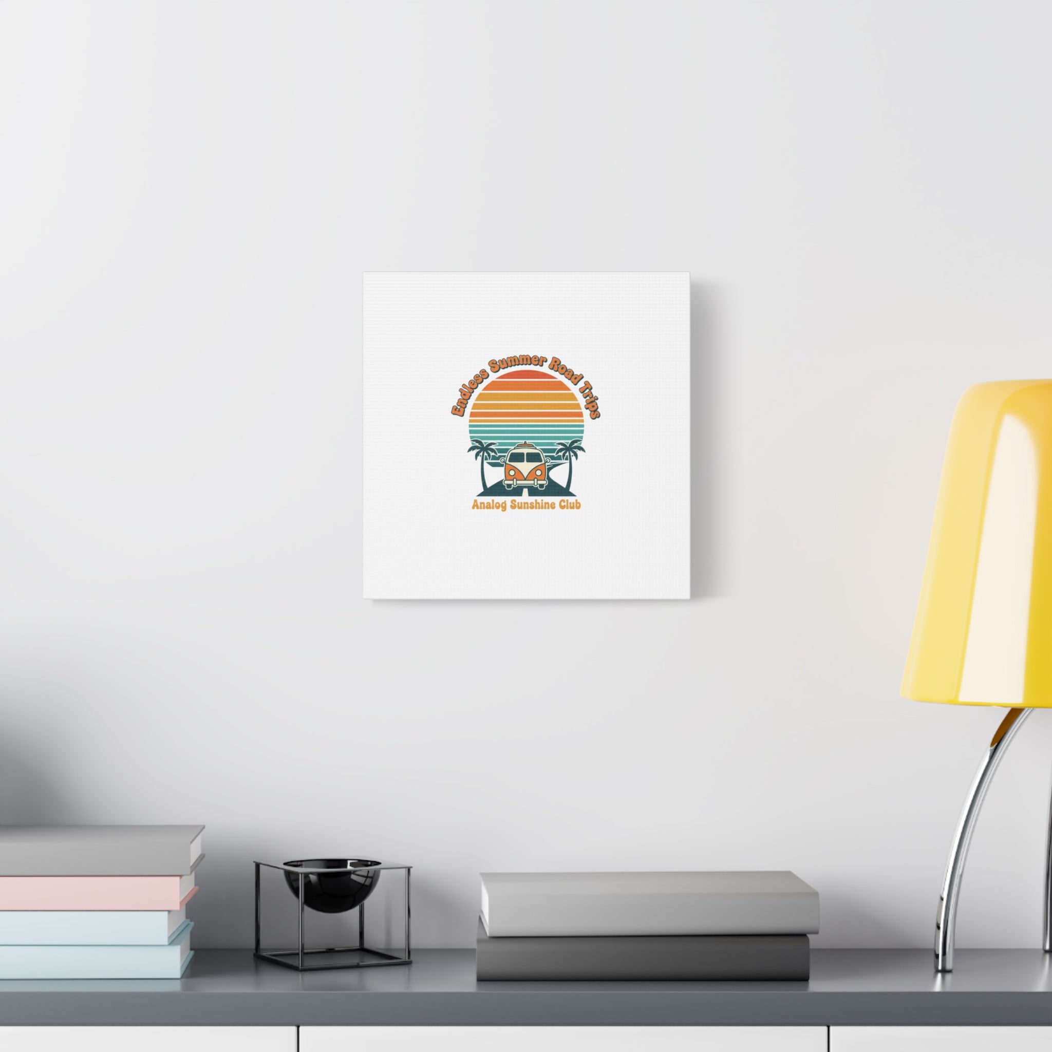 Endless Summer Road Trips Canvas | 1970s Sunset, Retro Surf Palm Art 36" x 36" 1.25"