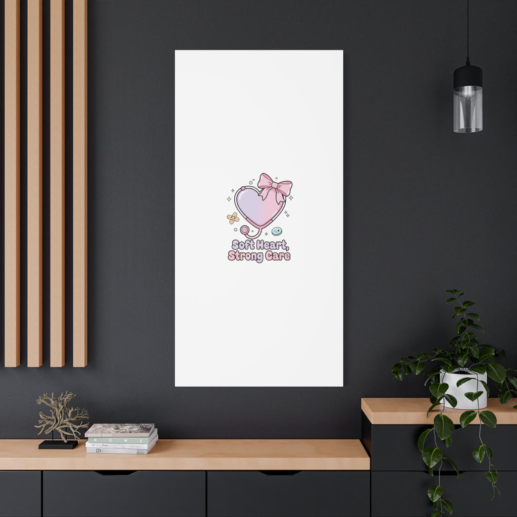 Soft Heart Strong Care Canvas, Pastel Cute Nurse Medical Art | Coquette Healthcare 36" x 36" 1.25"