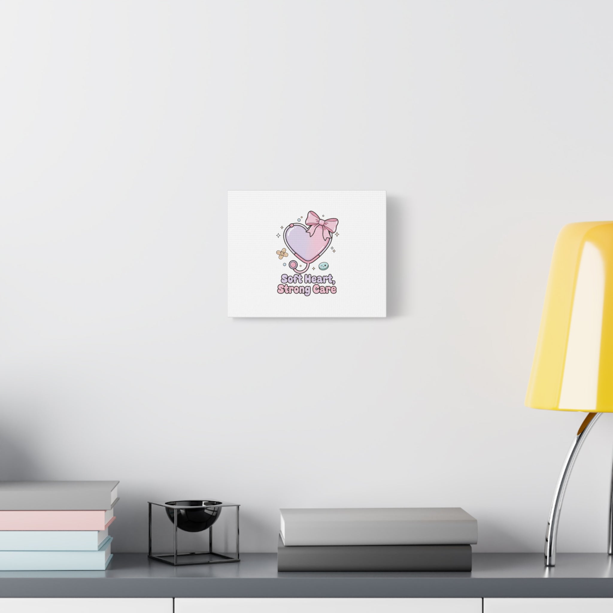 Soft Heart Strong Care Canvas, Pastel Cute Nurse Medical Art | Coquette Healthcare 36" x 36" 1.25"