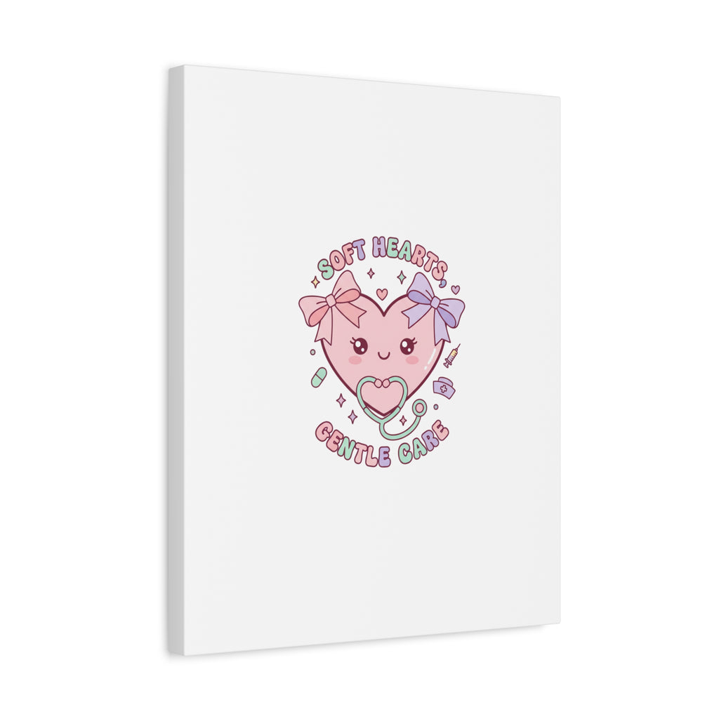 Soft Hearts Gentle Care Canvas, Cute Nurse Graphic | Pastel Coquette Medical Art 36" x 36" 1.25"