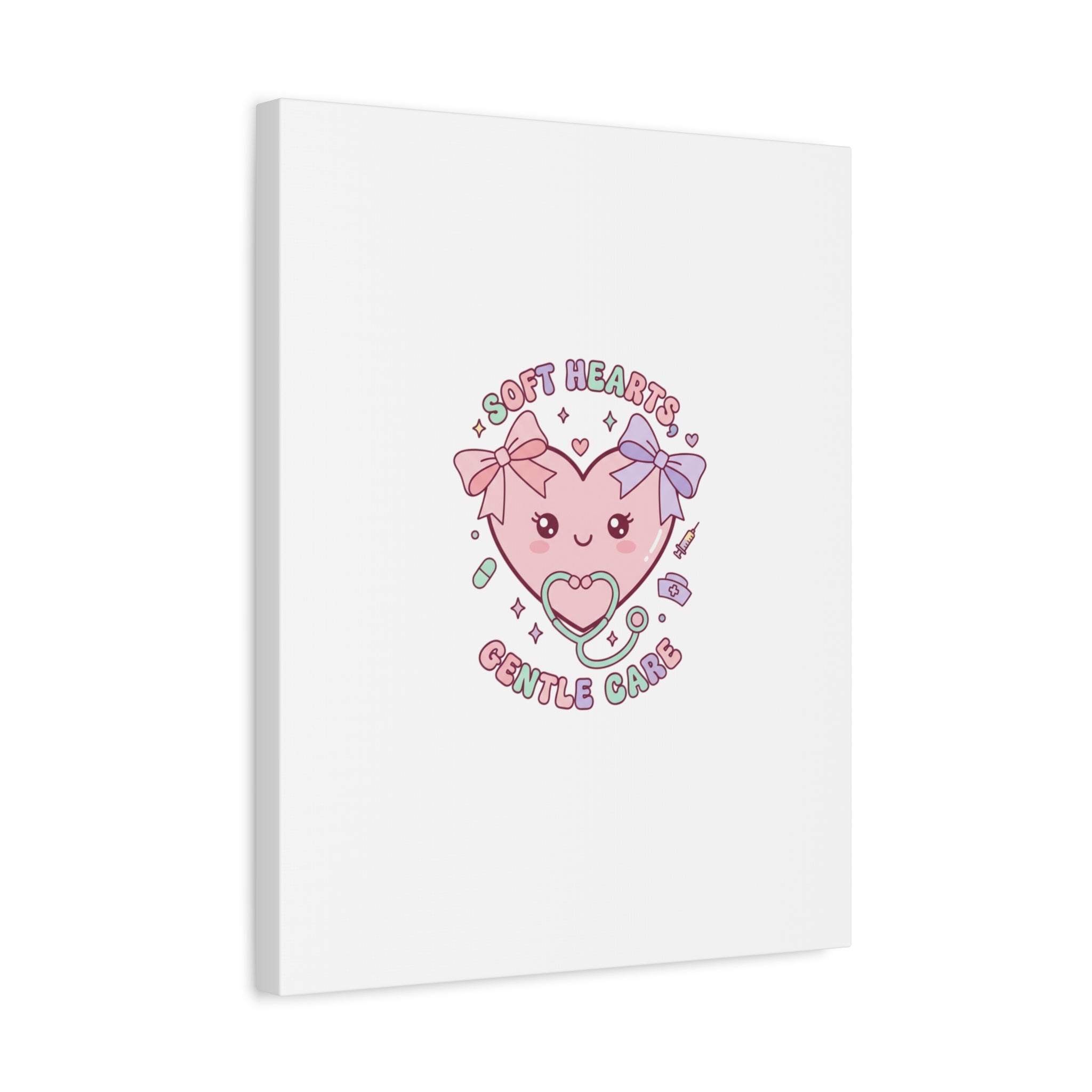 Soft Hearts Gentle Care Canvas, Cute Nurse Graphic | Pastel Coquette Medical Art 36" x 36" 1.25"