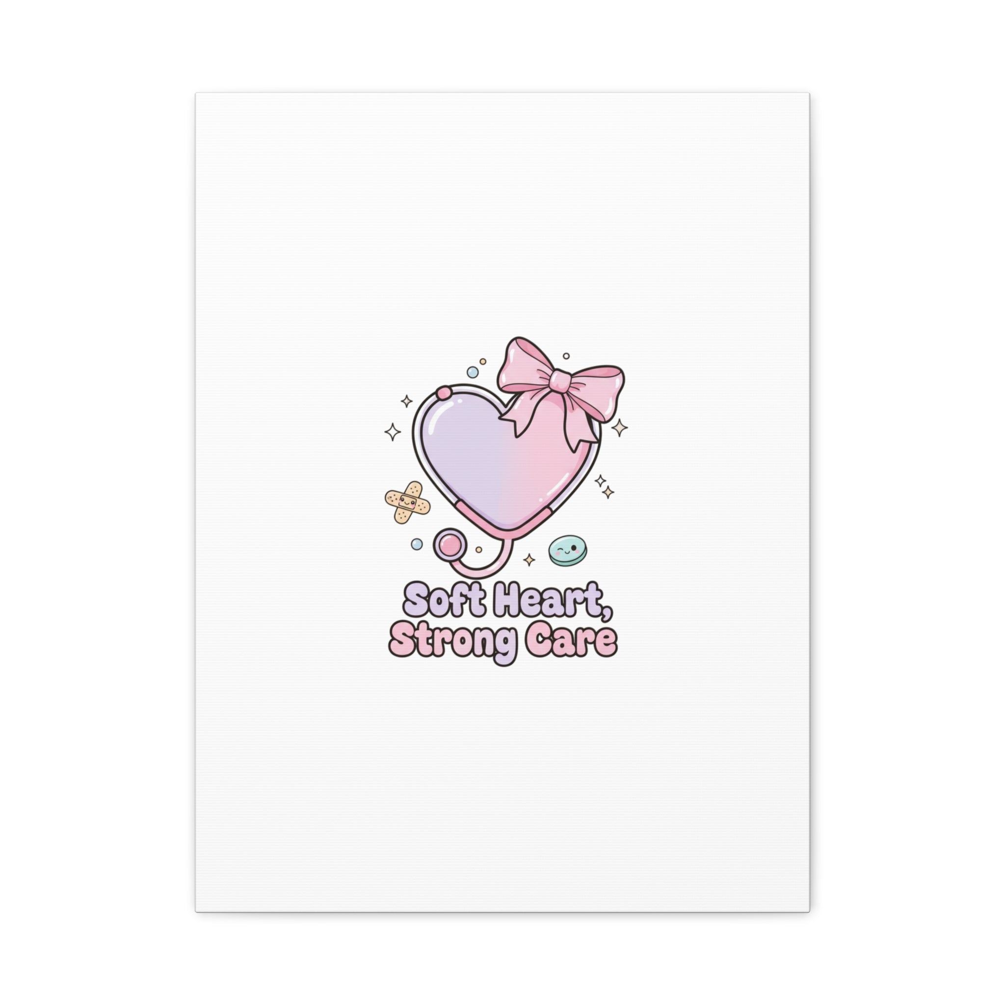 Soft Heart Strong Care Canvas, Pastel Cute Nurse Medical Art | Coquette Healthcare 18″ x 24″ (Vertical) 1.25"