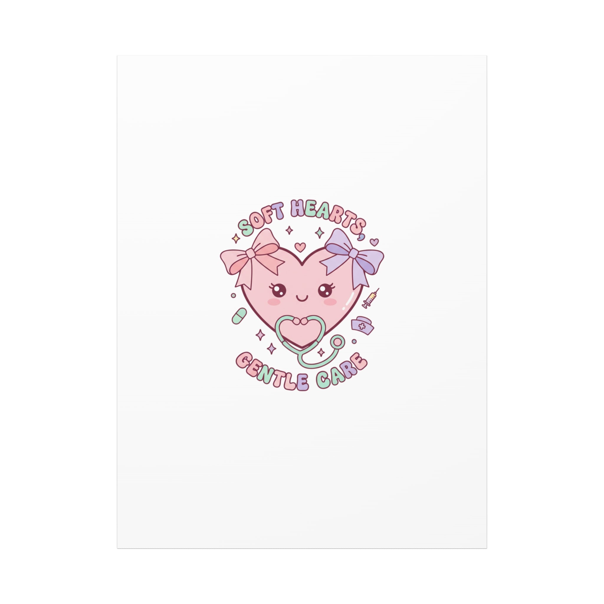Soft Hearts Gentle Care Canvas, Cute Nurse Graphic | Pastel Coquette Medical Art 36" x 48" (Vertical) 1.25"